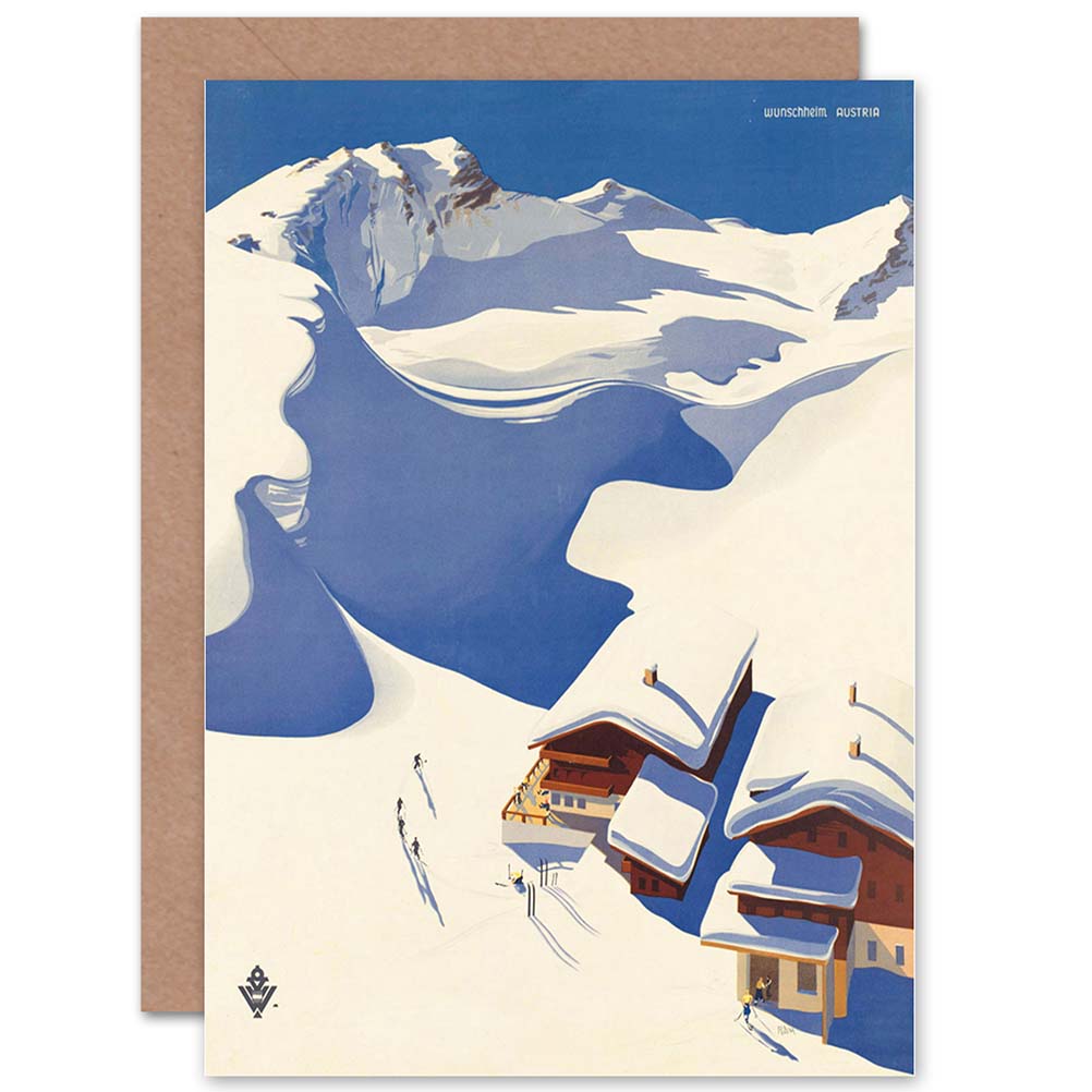 Travel Winter Sport Snow Ski Chalet Alps Good Bye Card