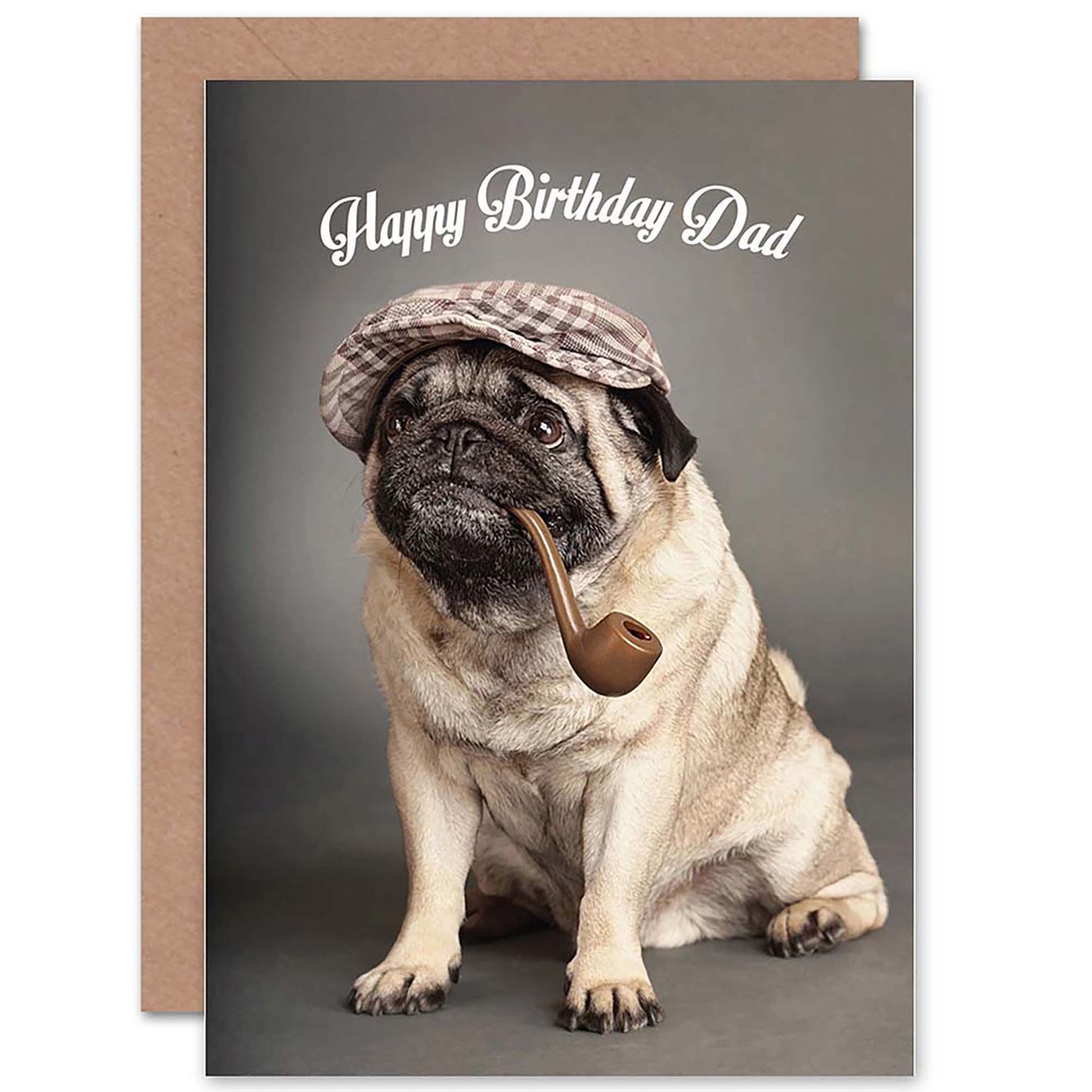 Happy Birthday Dad Cute Pug Sherlock Pipe Birthday Card