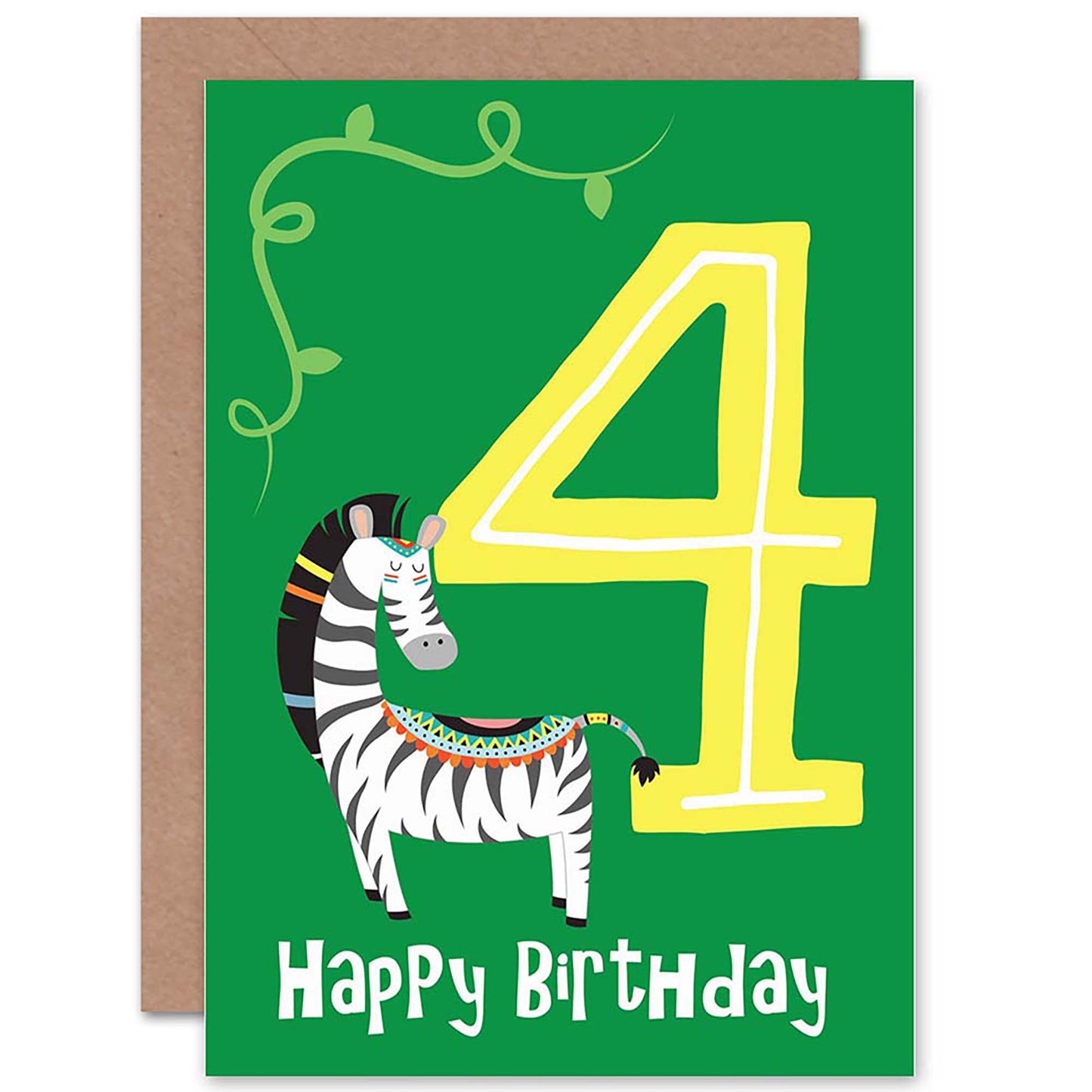 Fun Zebra Party Age 4 Kids Birthday Card