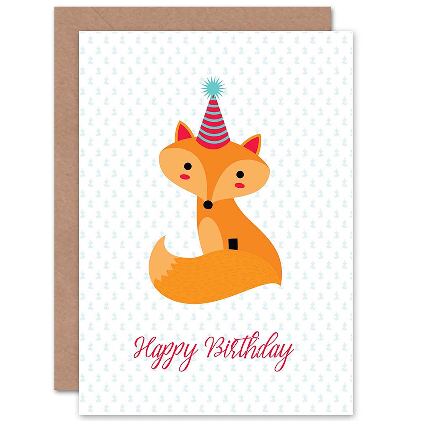 Cute Fox With Party Hat Kids Kids Birthday Card