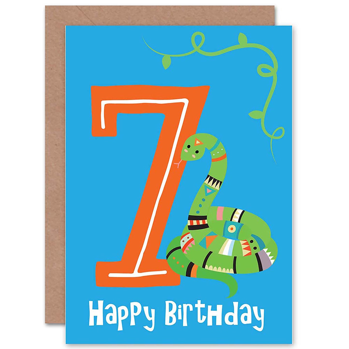 Green Pet Snake Age 7 Kids Birthday Card