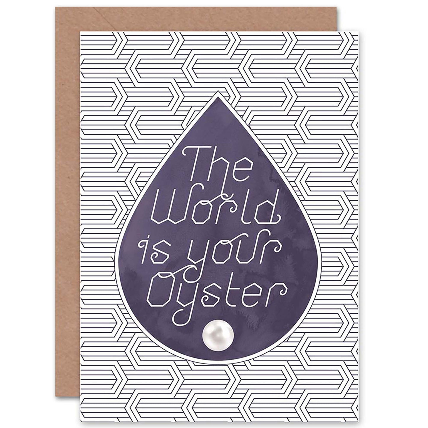 World Is Your Oyster Line Pattern Pearl Modern Good Bye Card