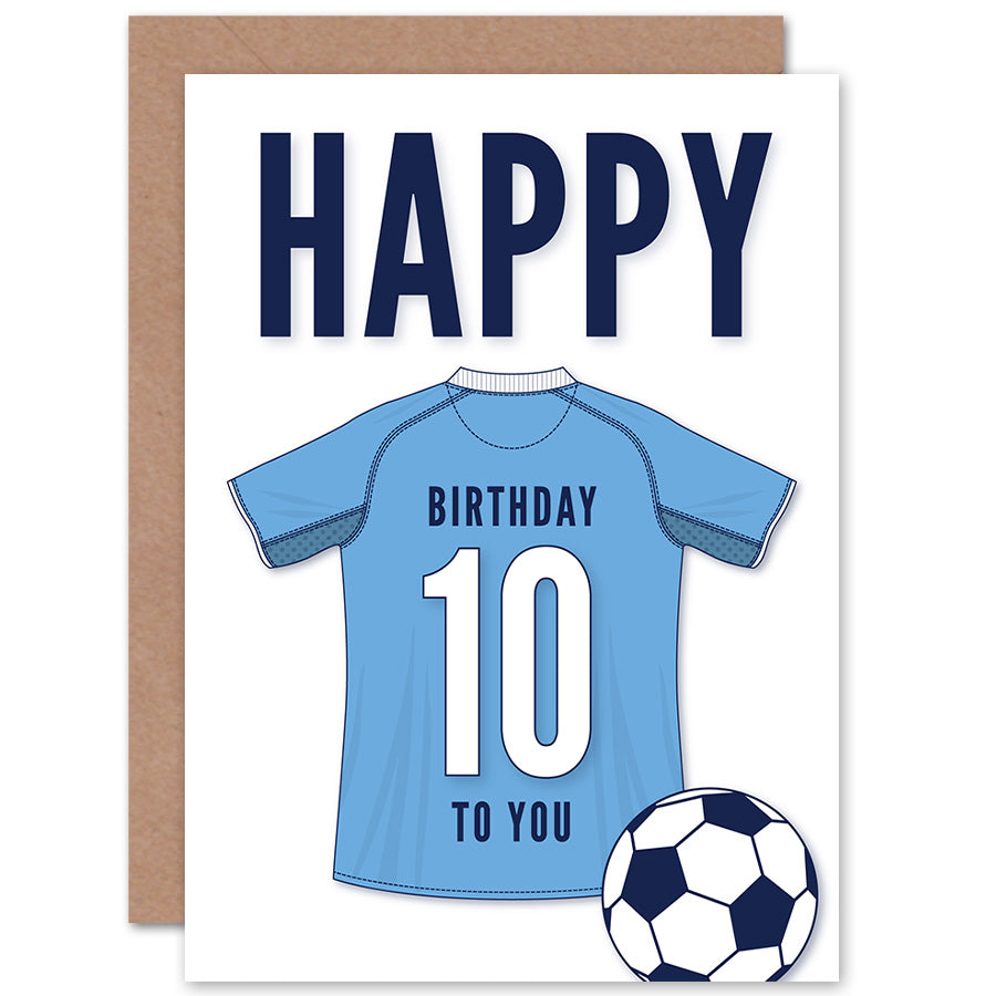 Sky Blue Football Strip Kit Jersey Age Birthday Card