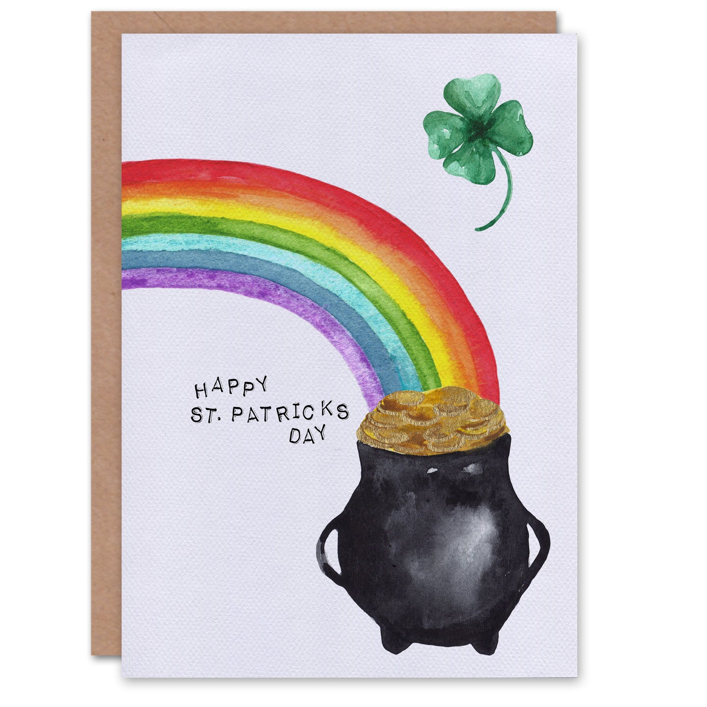 St. Patrick's Day Card Quirky Rainbow Pot of Gold Blank Greeting Card