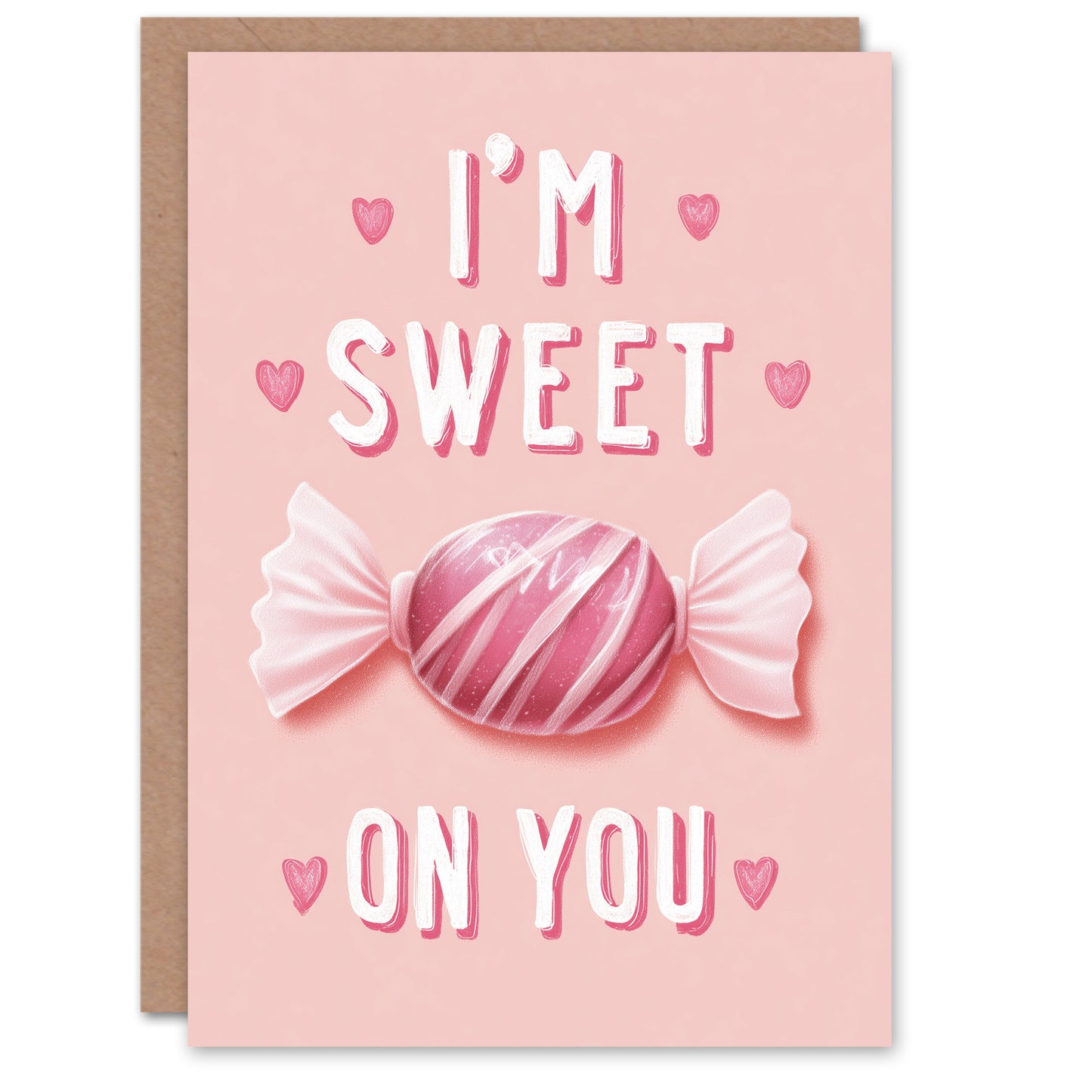 I'm Sweet On You Pink Wrapped Candy Simple Cute Valentine's Day Card