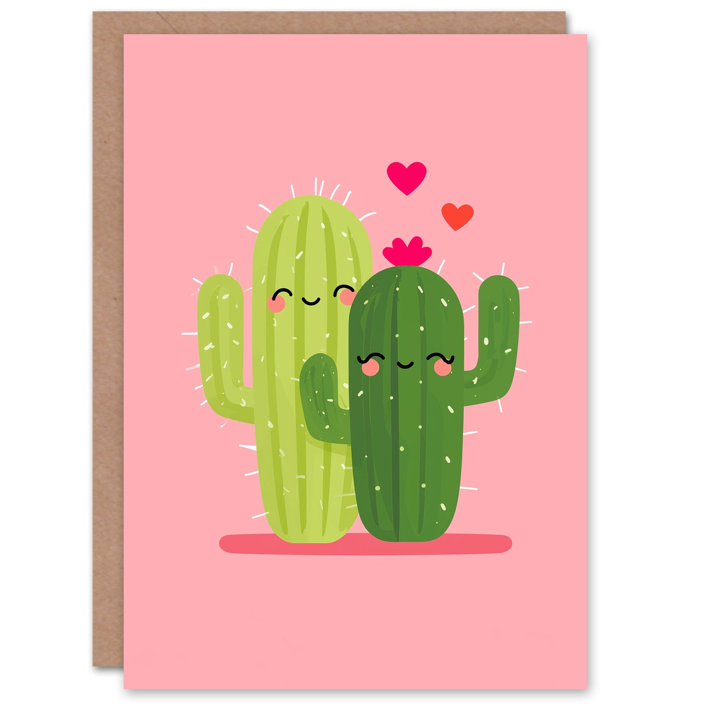 Two Cute Kawaii Cacti Cactus Love Illustration Valentine's Day Card