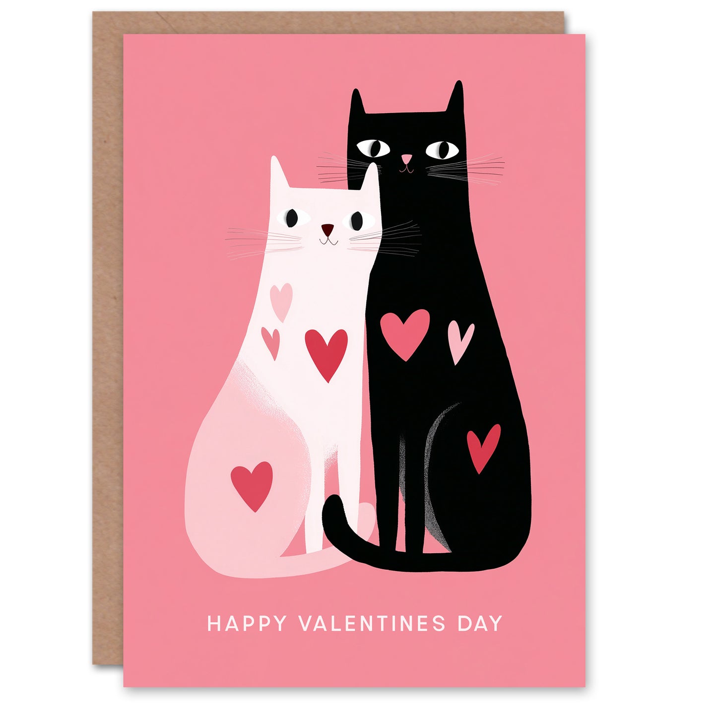 White Black Cats Animals in Love Modern Illustration Valentine's Day Card