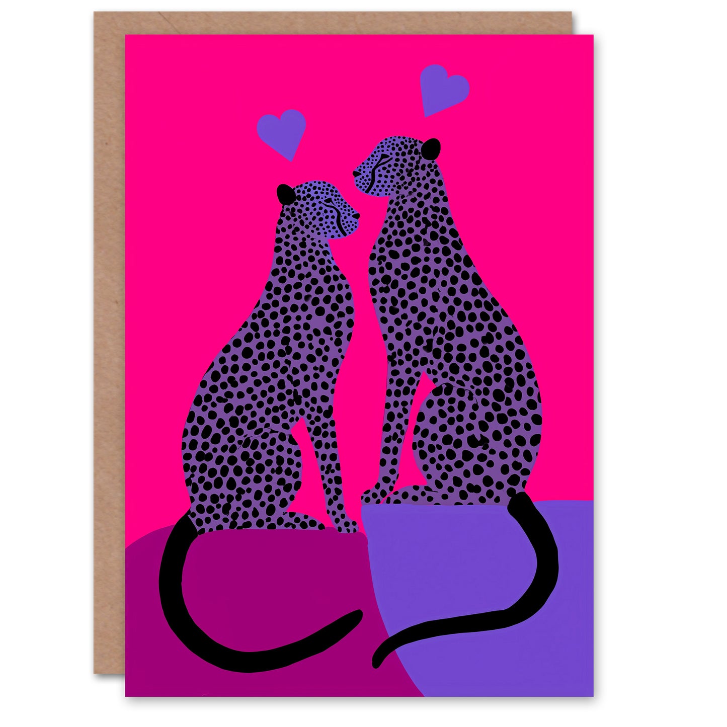 Two Cheetahs Hot Pink Purple Animals in Love Valentine's Day Card