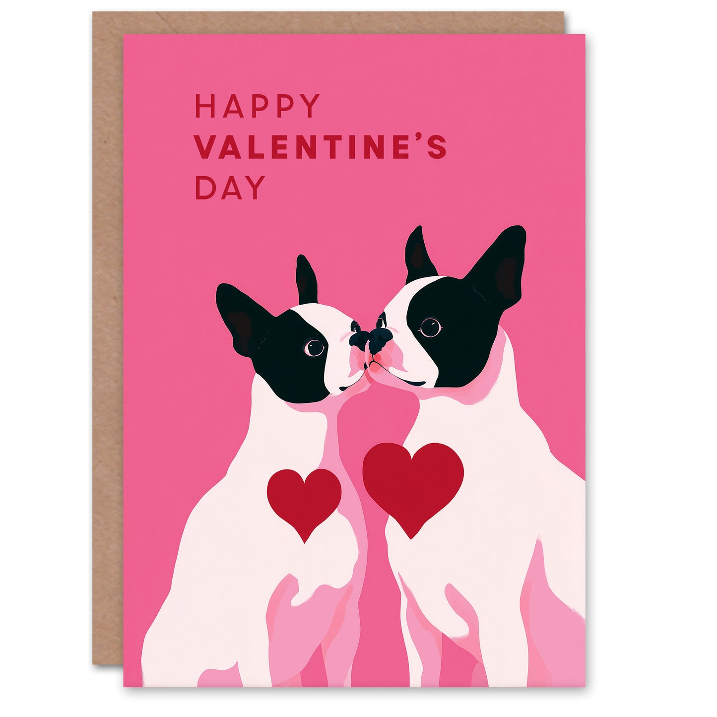 Boston Terrier Dogs Animals In Love Illustration Valentine's Day Card