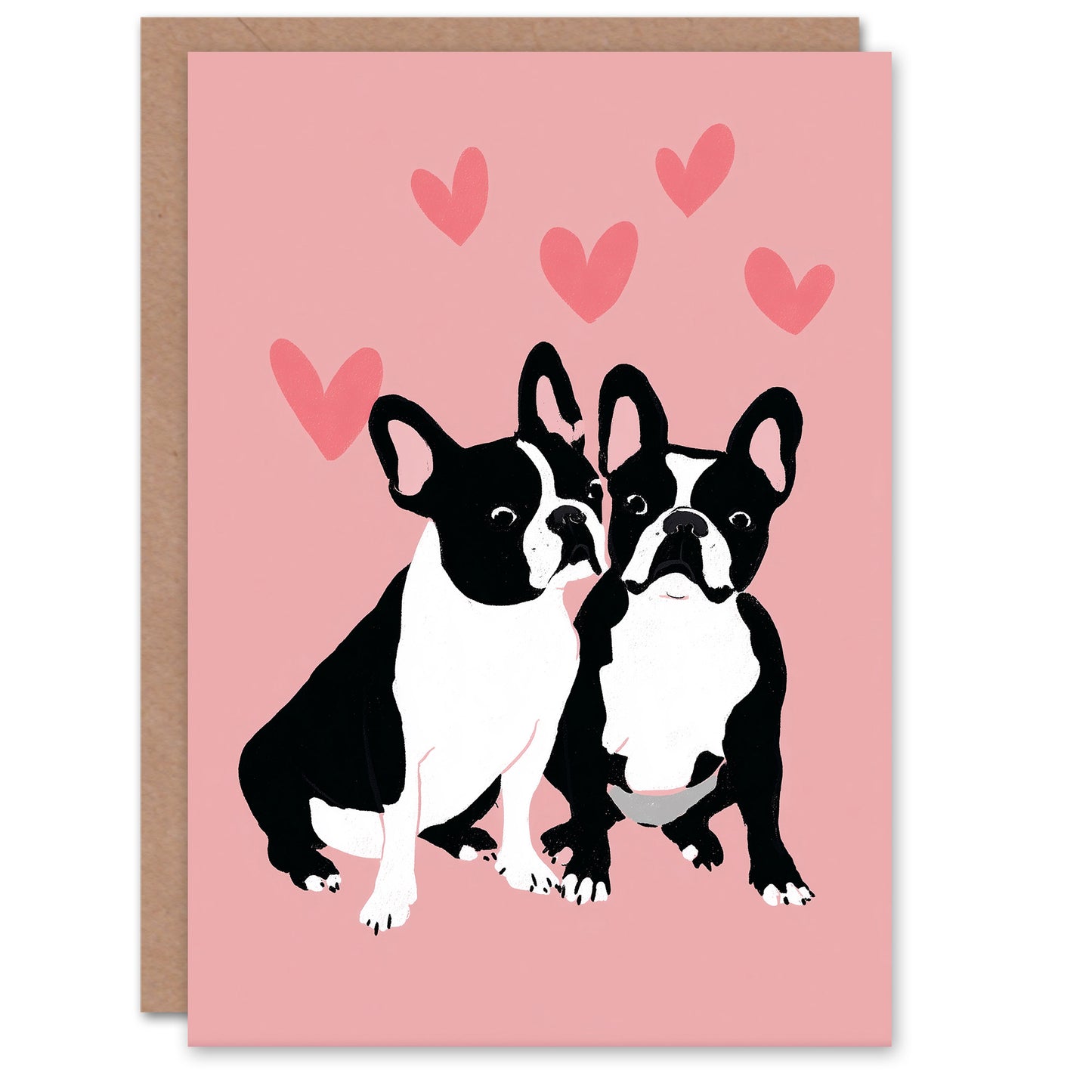 French Bulldogs Animals in Love Modern Illustration Valentine's Day Card
