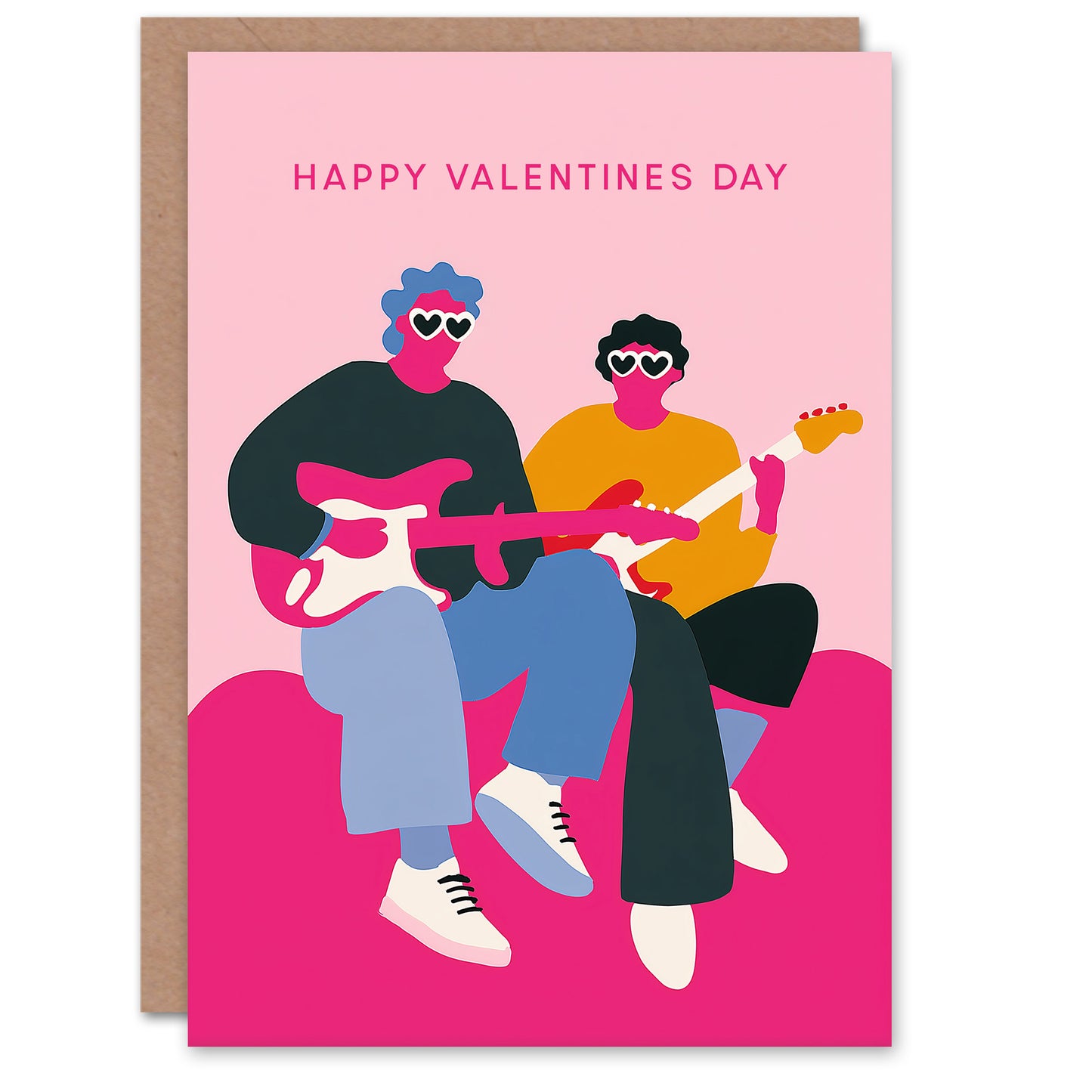 Guitarists With Love Heart Sunglasses Music Lover Valentine's Day Card