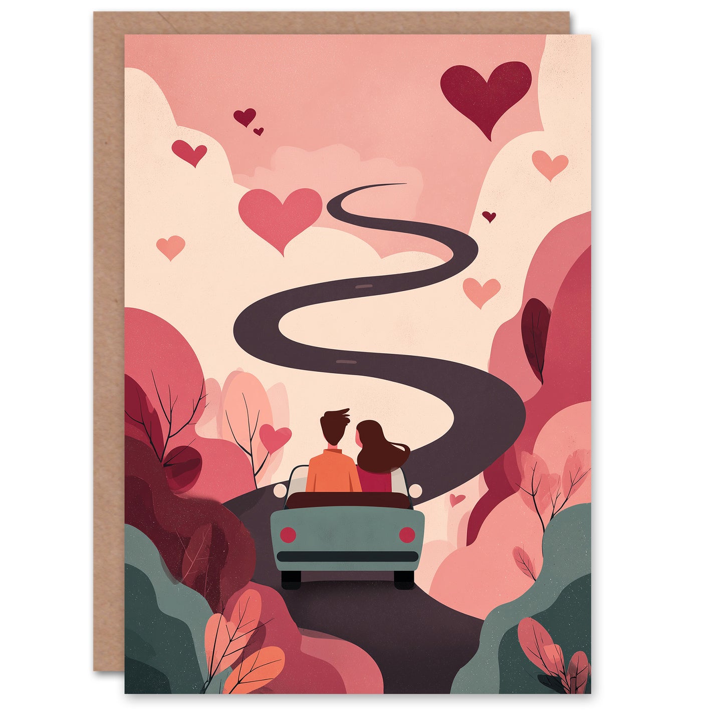 Love Highway Couple on Romantic Car Drive Valentine's Day Card