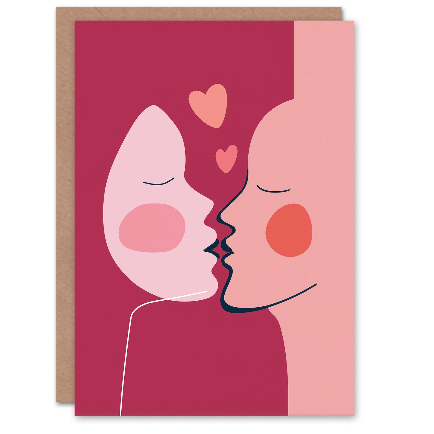 Kiss Me Modern Pink Purple Minimalist Illustration Valentine's Day Card