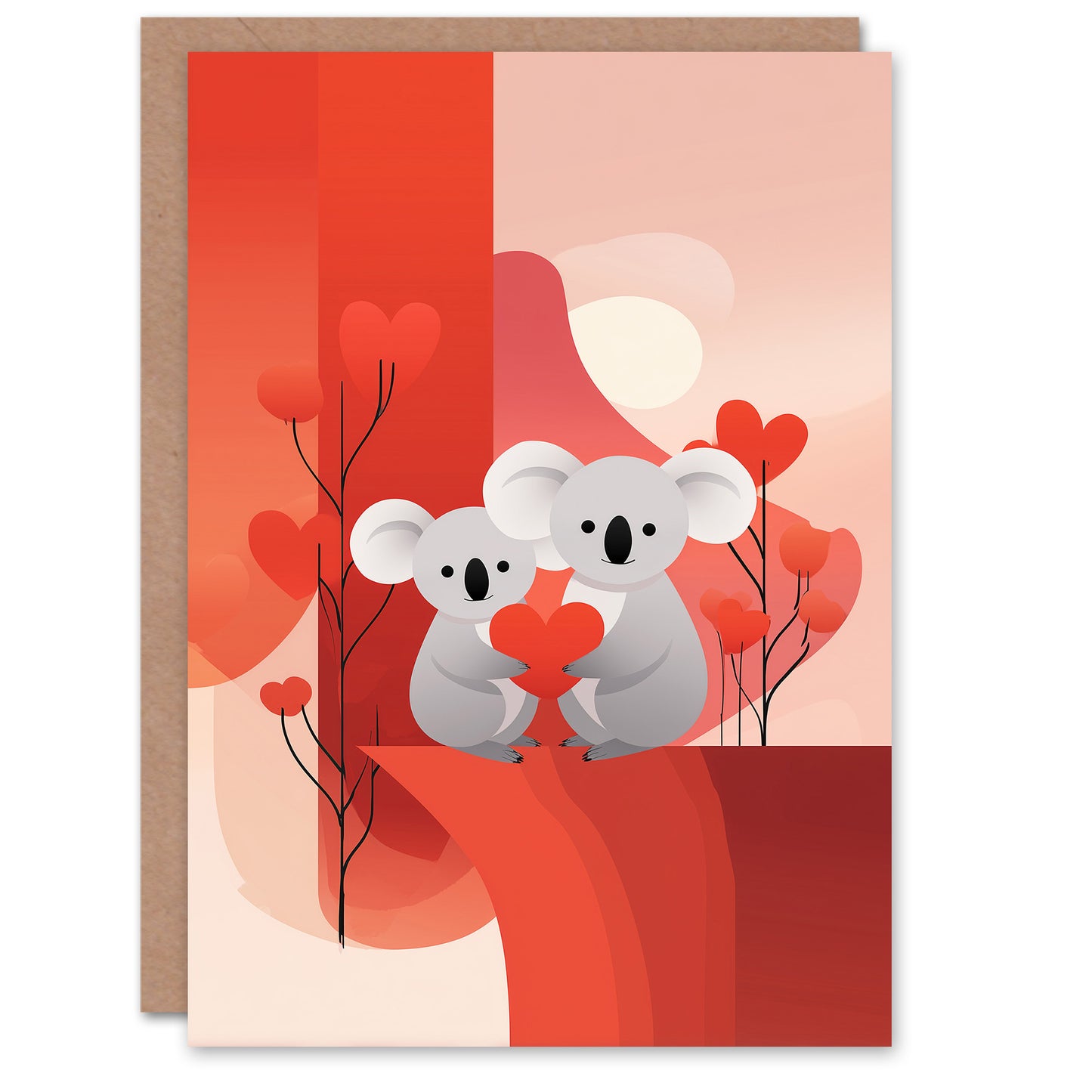 Koalas in Love Midcentury Modern Landscape Valentine's Day Card
