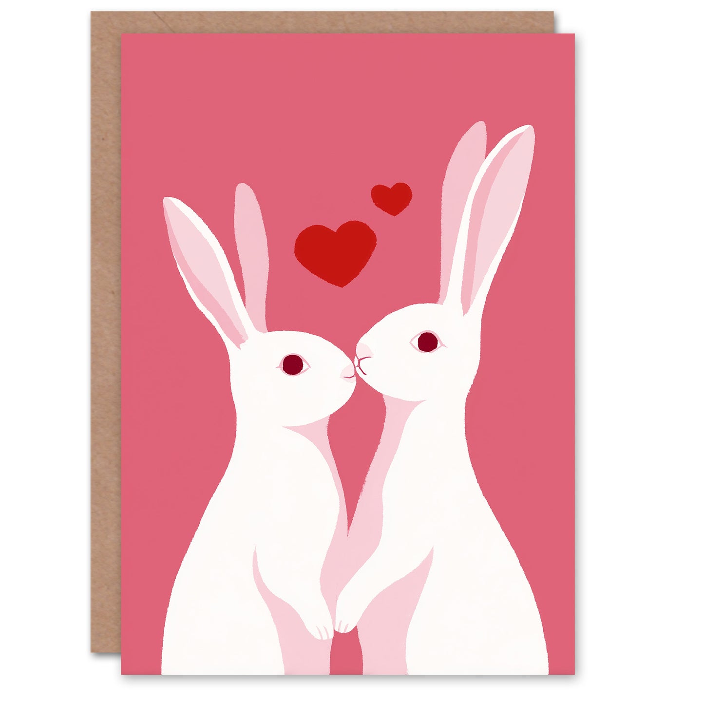 Cute White Bunny Rabbit Couple Kiss Modern Simple Valentine's Day Card
