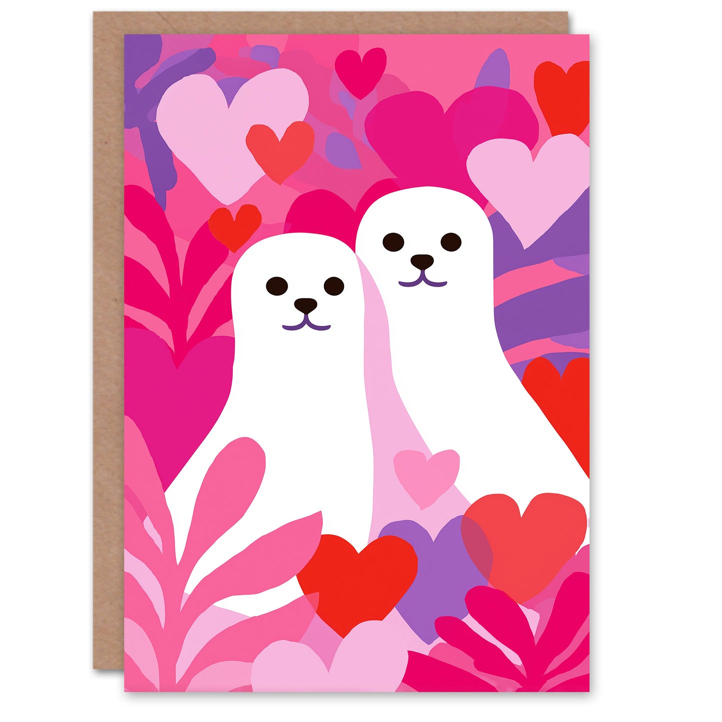 Seal Couple in Abstract Love Heart Beach Tide Valentine's Day Card