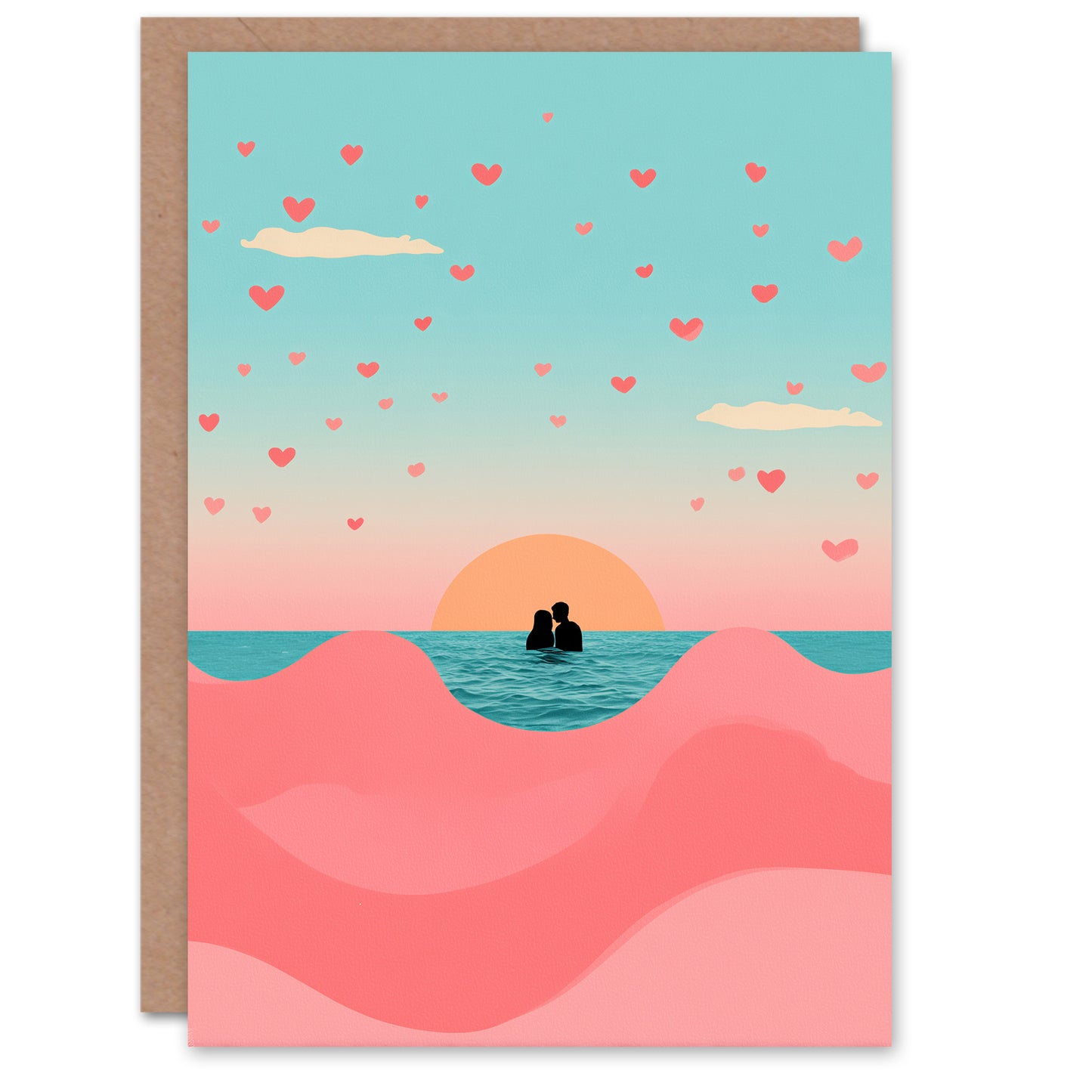 Lovers in The Sea Watching Sunset Modern Collage Valentine's Day Card