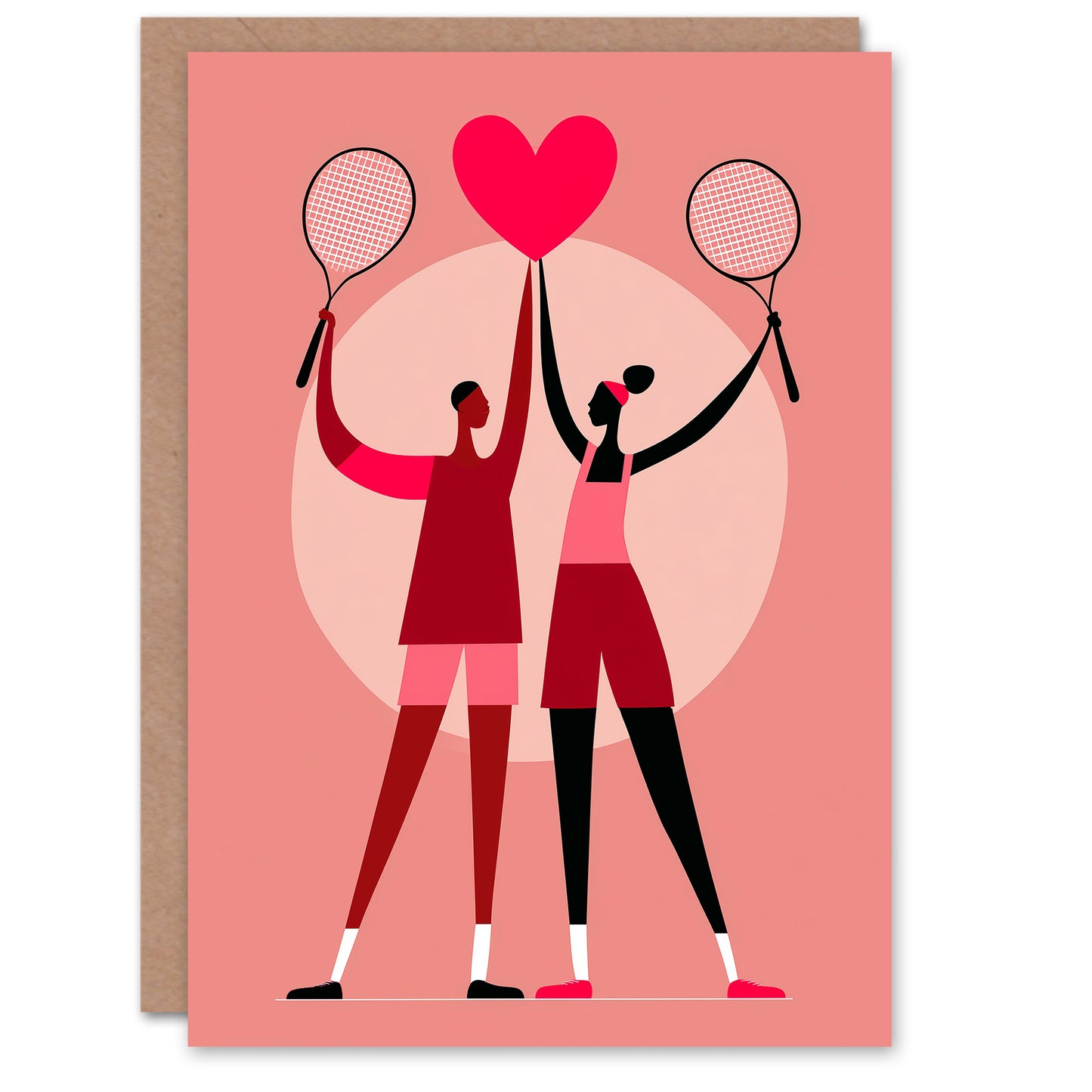 Serving Love Tennis Player Couple Modern Illustration Valentine's Day Card