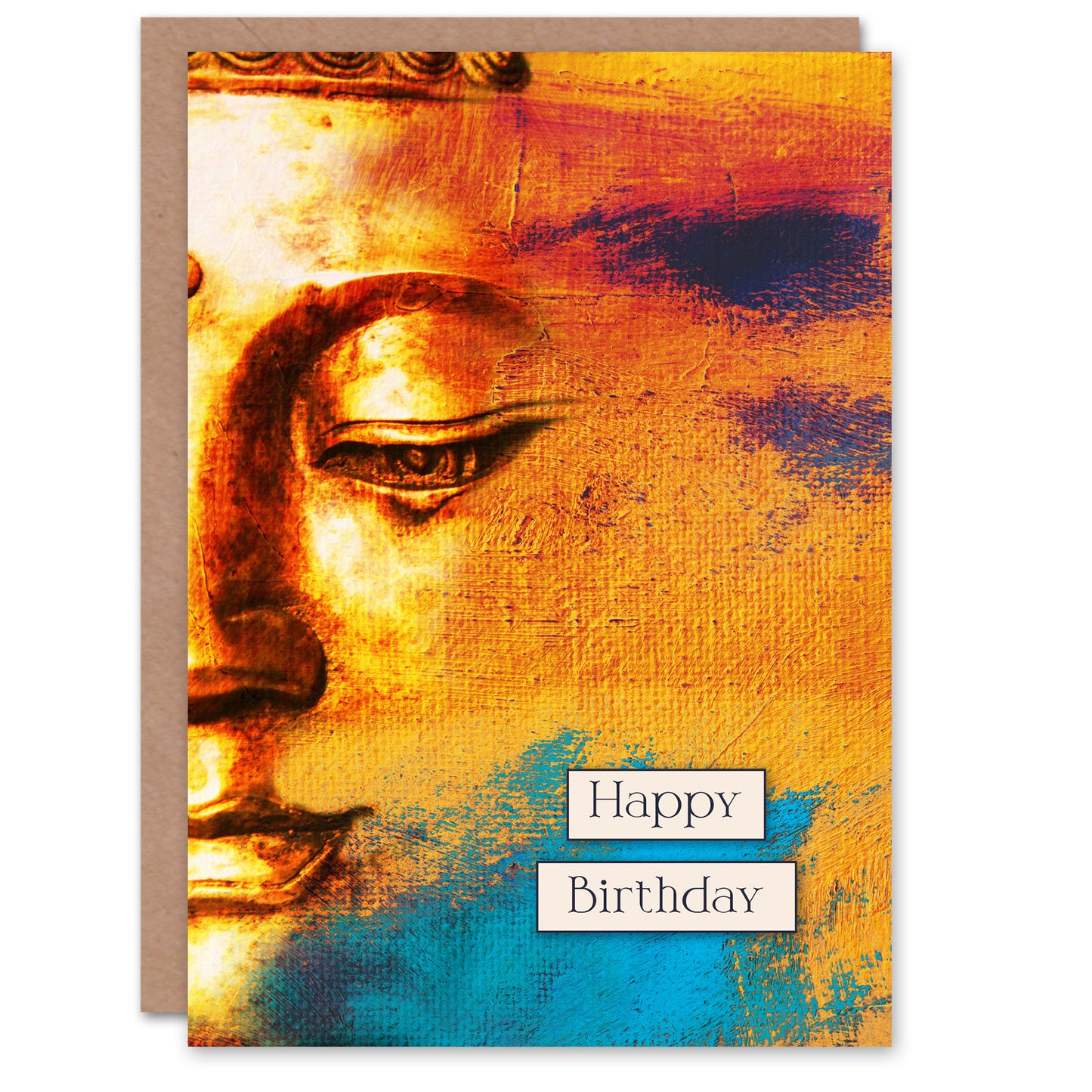 Happy Birthday Gold Buddha Face Modern Painting Birthday Card