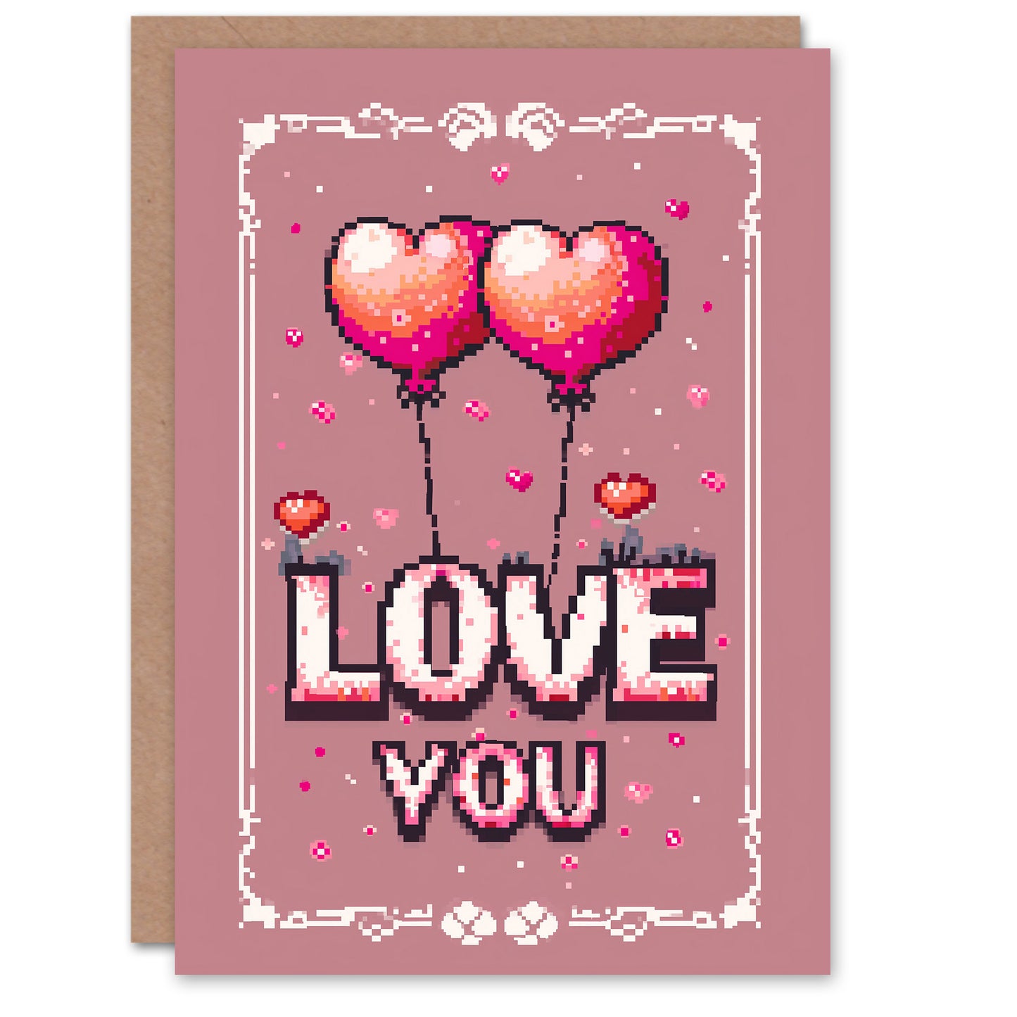 Pixel Art Love You Balloons Gamer Romantic Card