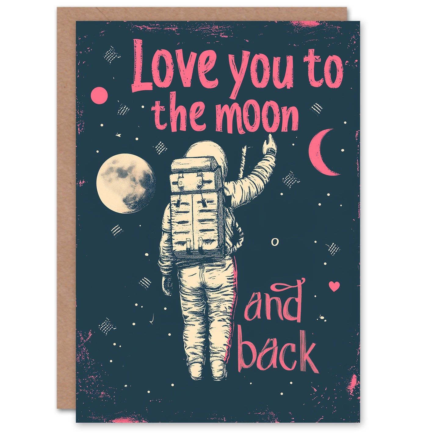 Astronaut Space Moon and Back Romantic Card