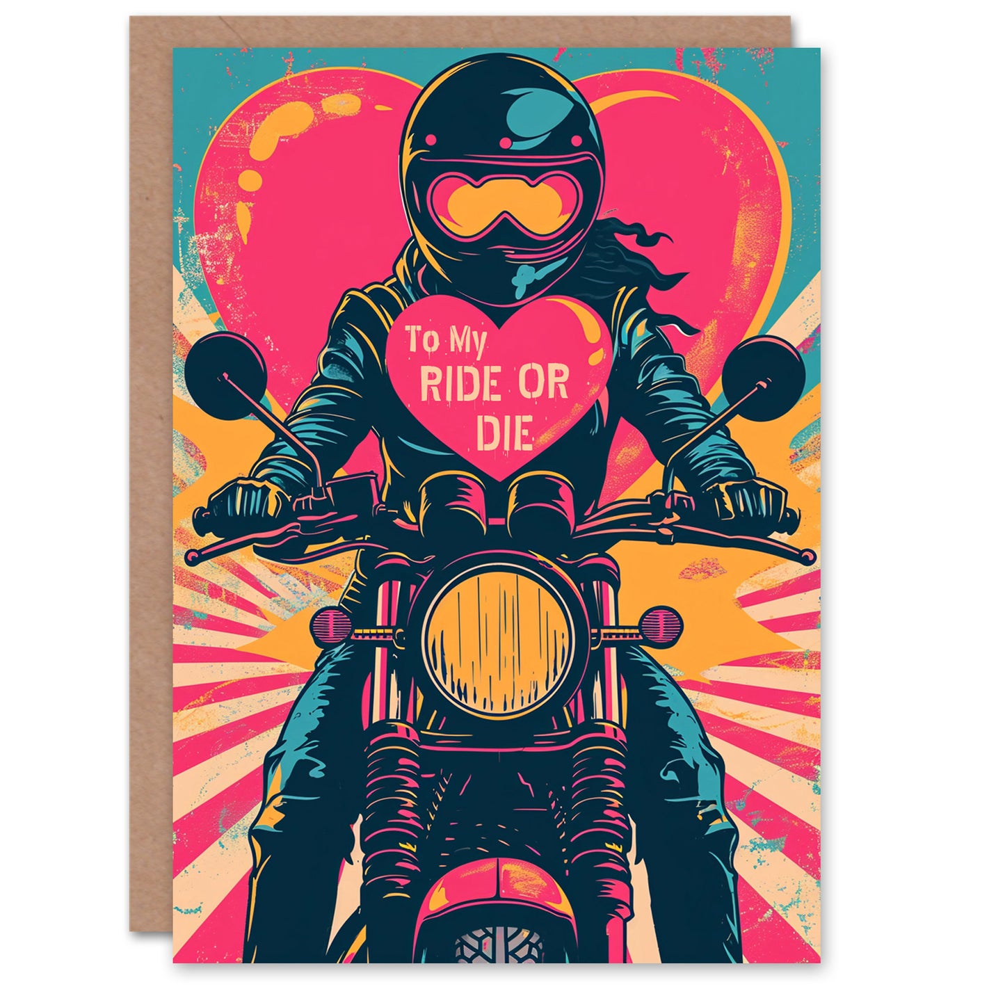 Pop Art Biker Chick Ride or Die Romantic Card
