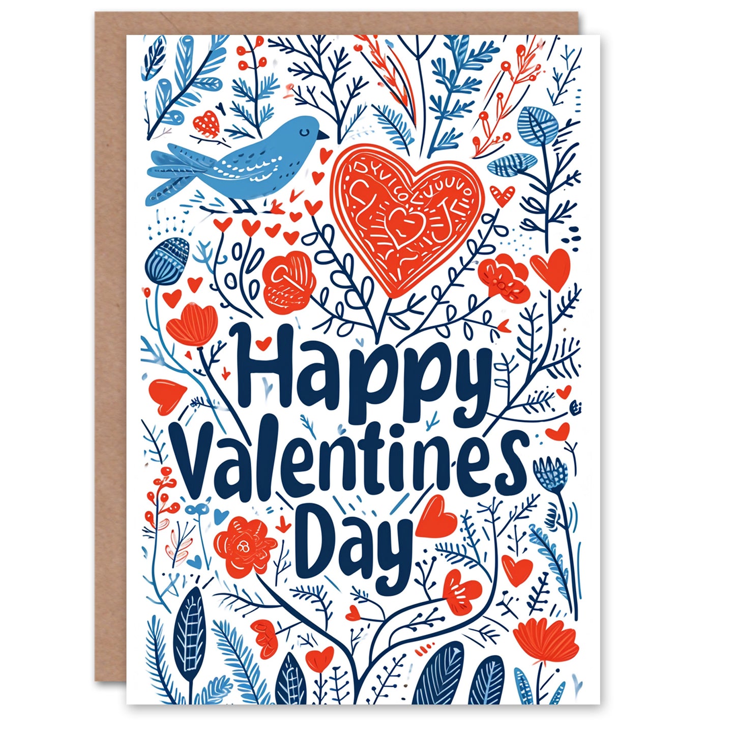 Happy Valentines Day Boho Folk Bird Valentine's Card