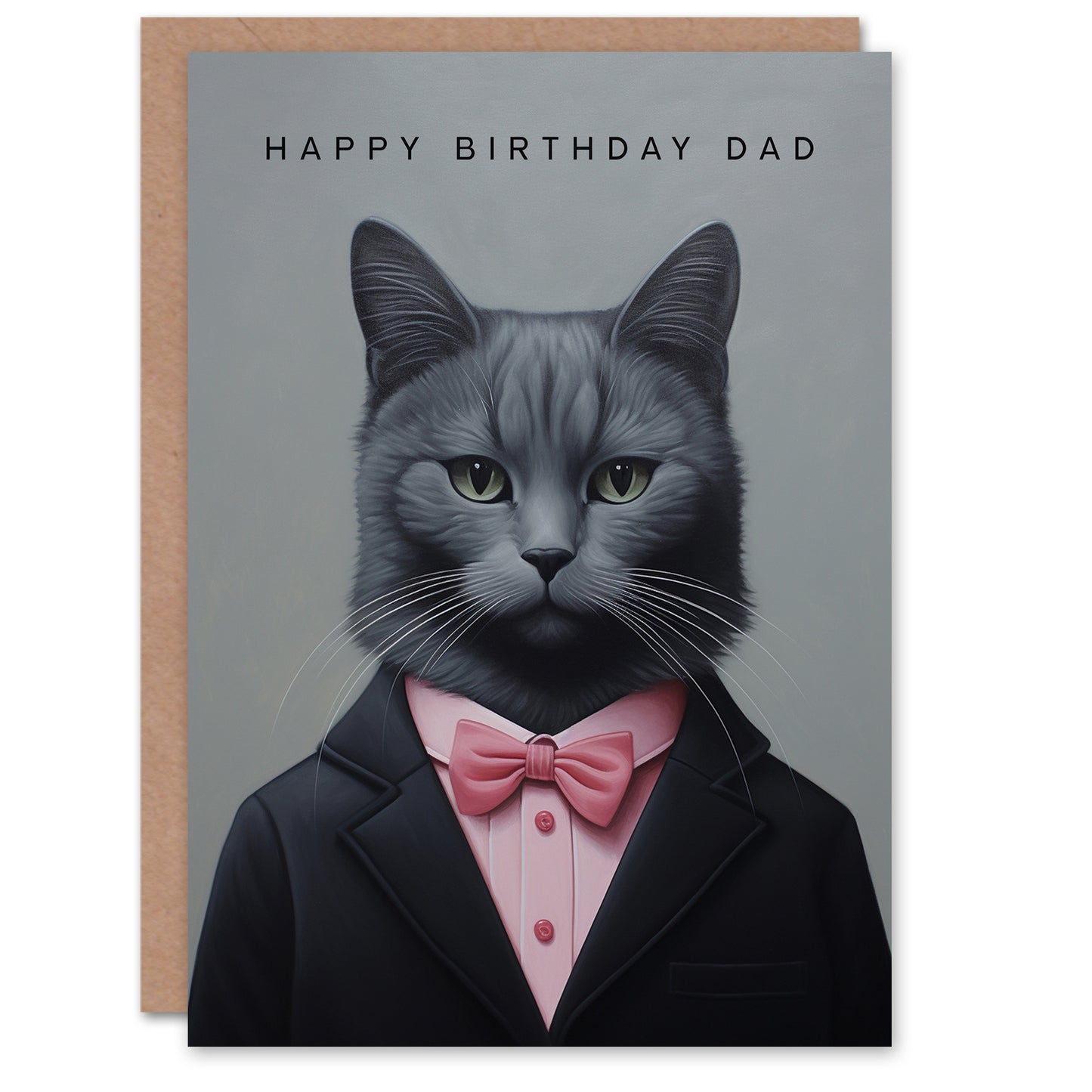 Bow Tie Cat Lover Portrait Father Birthday Card
