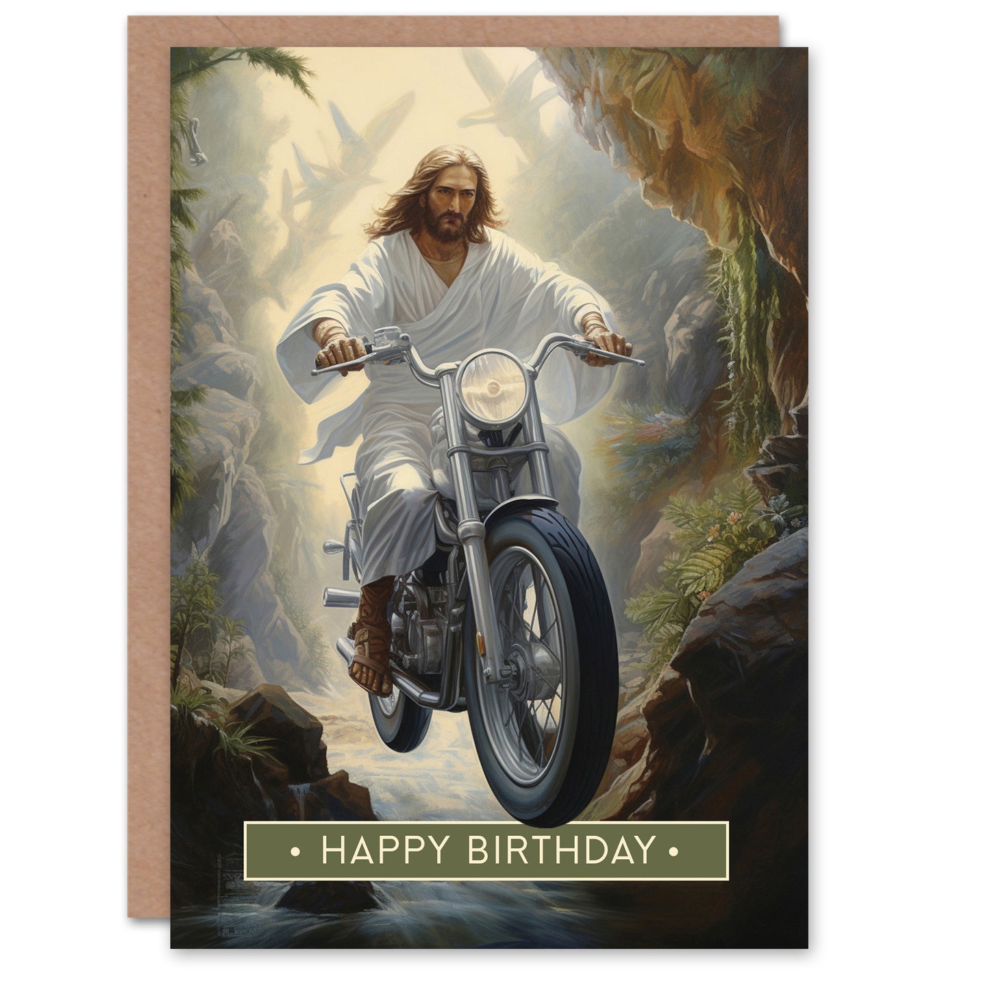 Happy Birthday Christ on a Bike Funny Motorcycle Jesus Birthday Card