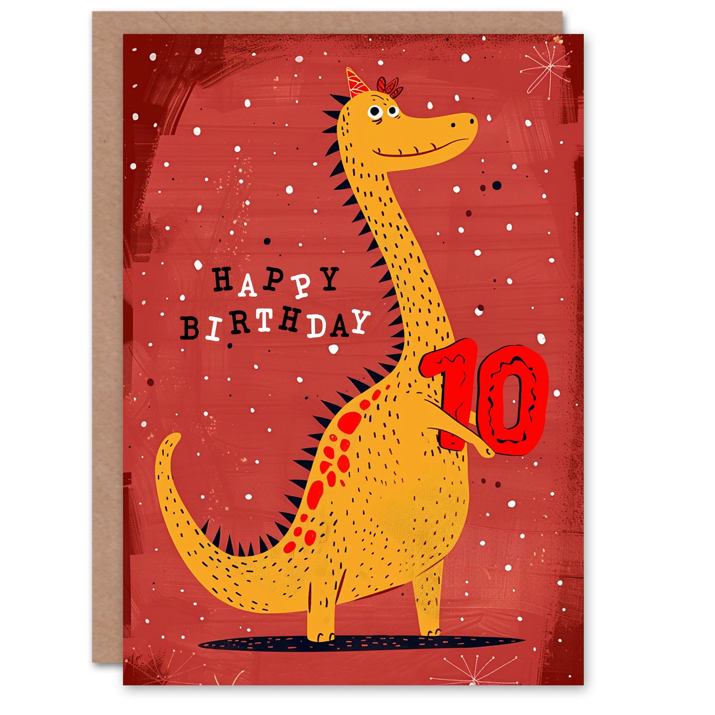 Spiky Yellow Red Dinosaur Cartoon Cute Kids Birthday Card