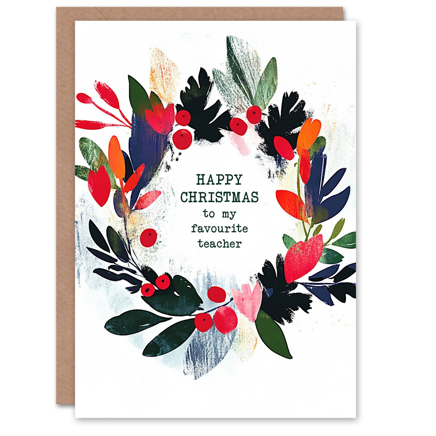 Colourful Abstract Wreath To My Favourite Teacher Christmas Card