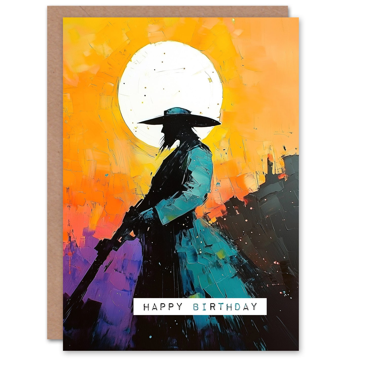 Birthday Greeting Card Desperado Cowboy Concept Art Wild West Sunset