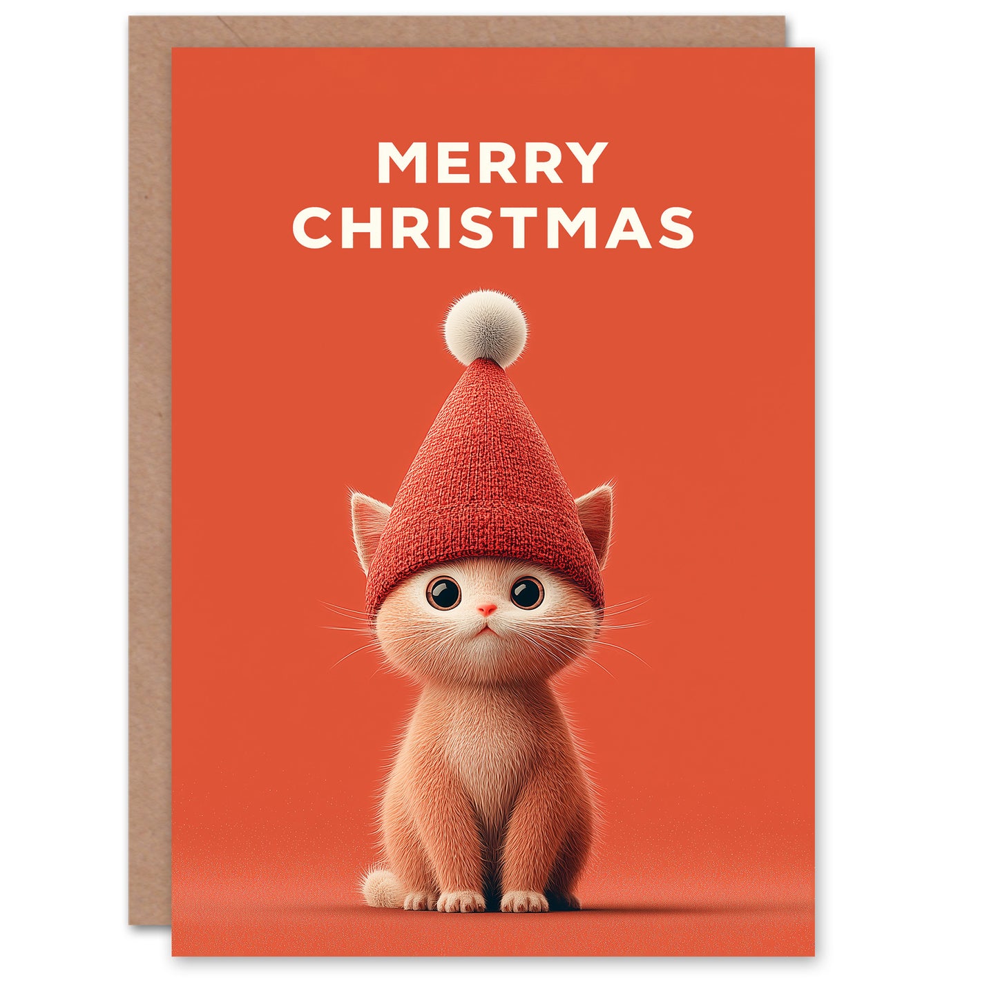 Christmas Card Ginger Cat Lover Cute Kitten Wearing Knitted Hat