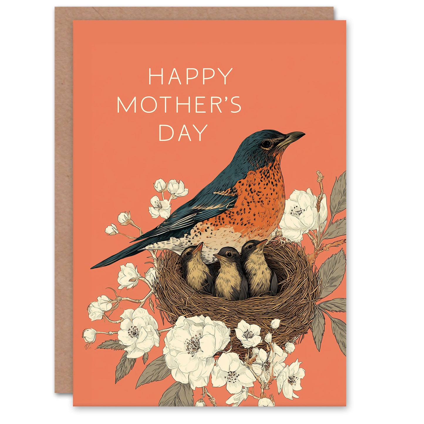 Happy Mother's Day Card For Mum Bird Nest With Chicks Blank Inside