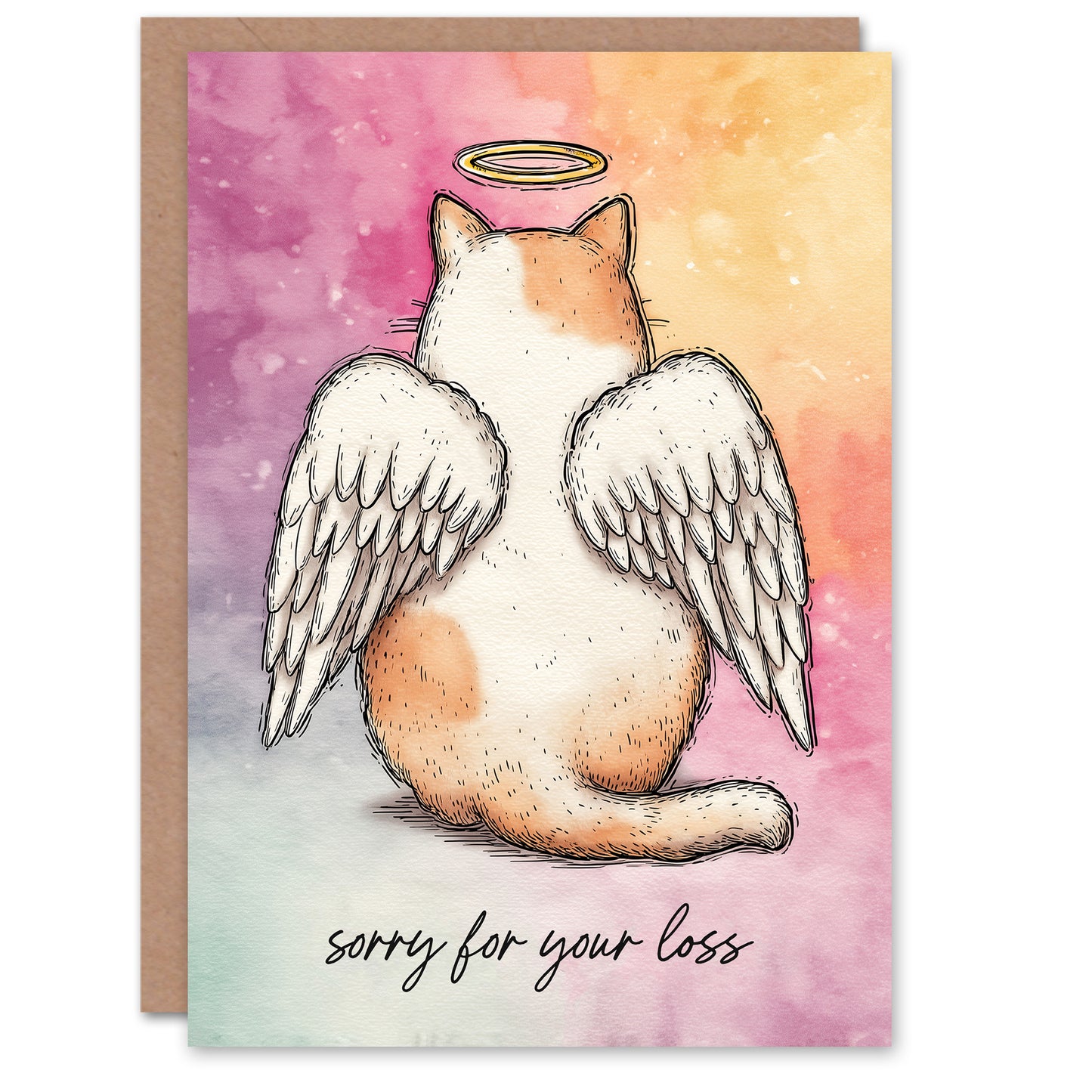 Cat Sympathy Greeting Card – Angel Orange and White Pet, Sorry for Your Loss
