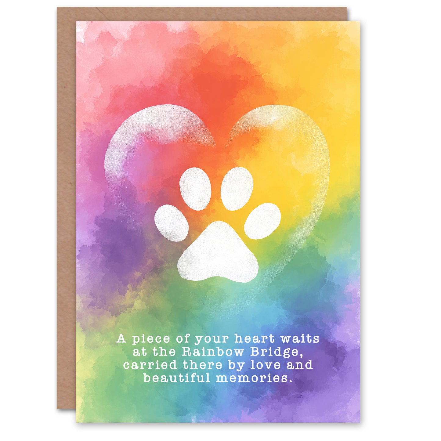 Dog or Cat Sympathy Greeting Card – Rainbow Bridge Paw Print Design, Pet Loss