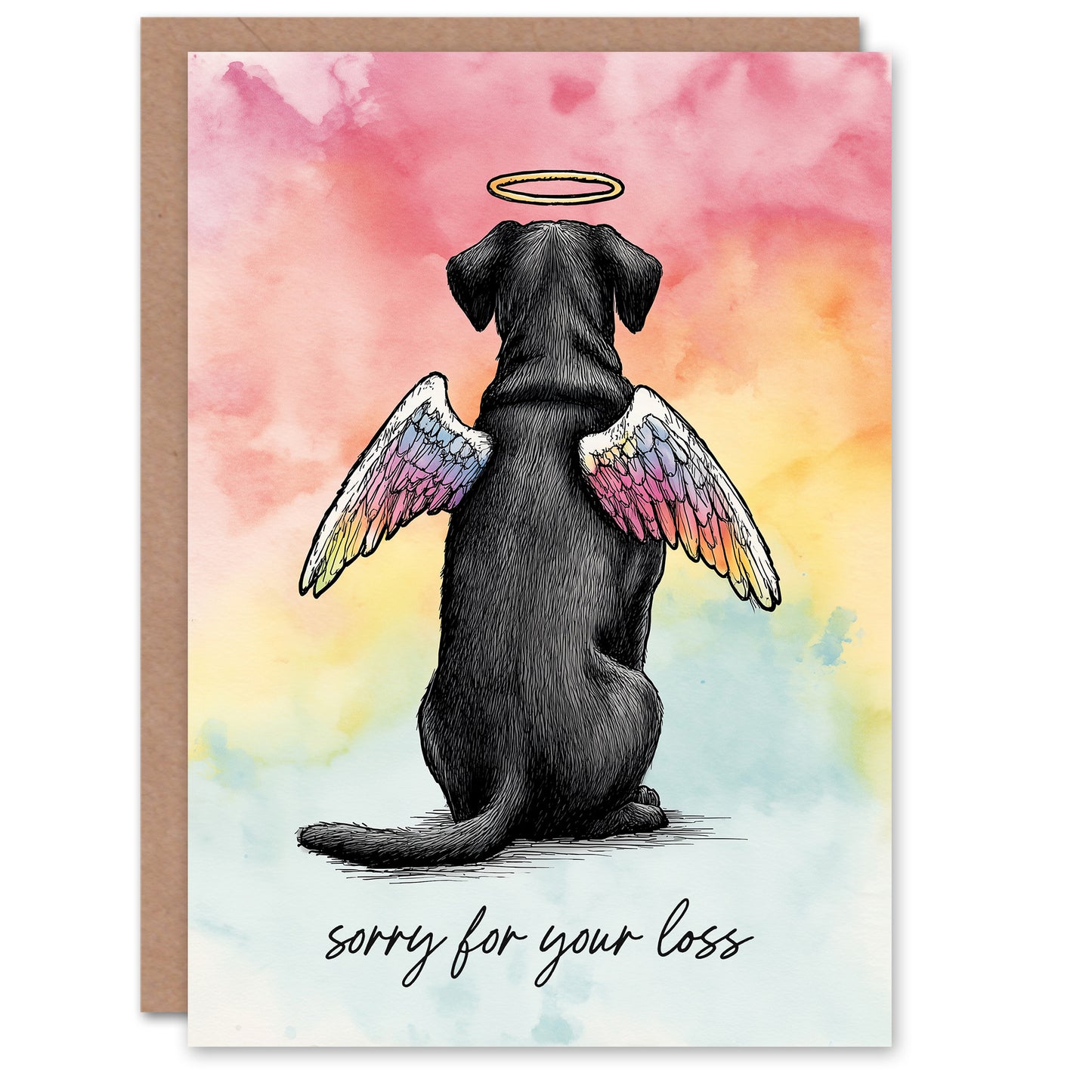 Dog Sympathy Greeting Card – Angel Black Labrador Design, Sorry for Your Loss
