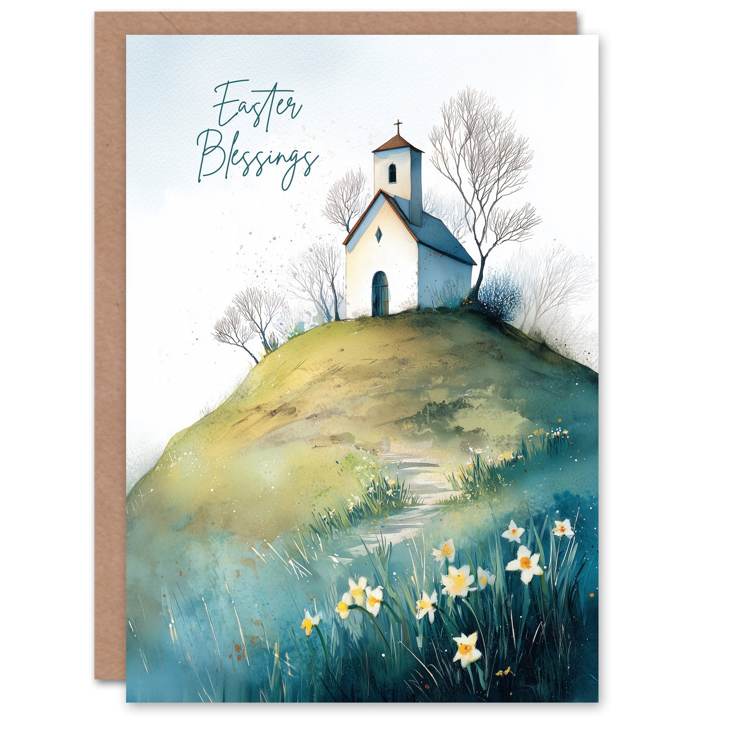 Happy Easter Greeting Card – Christian Church Blessings, Blank Inside