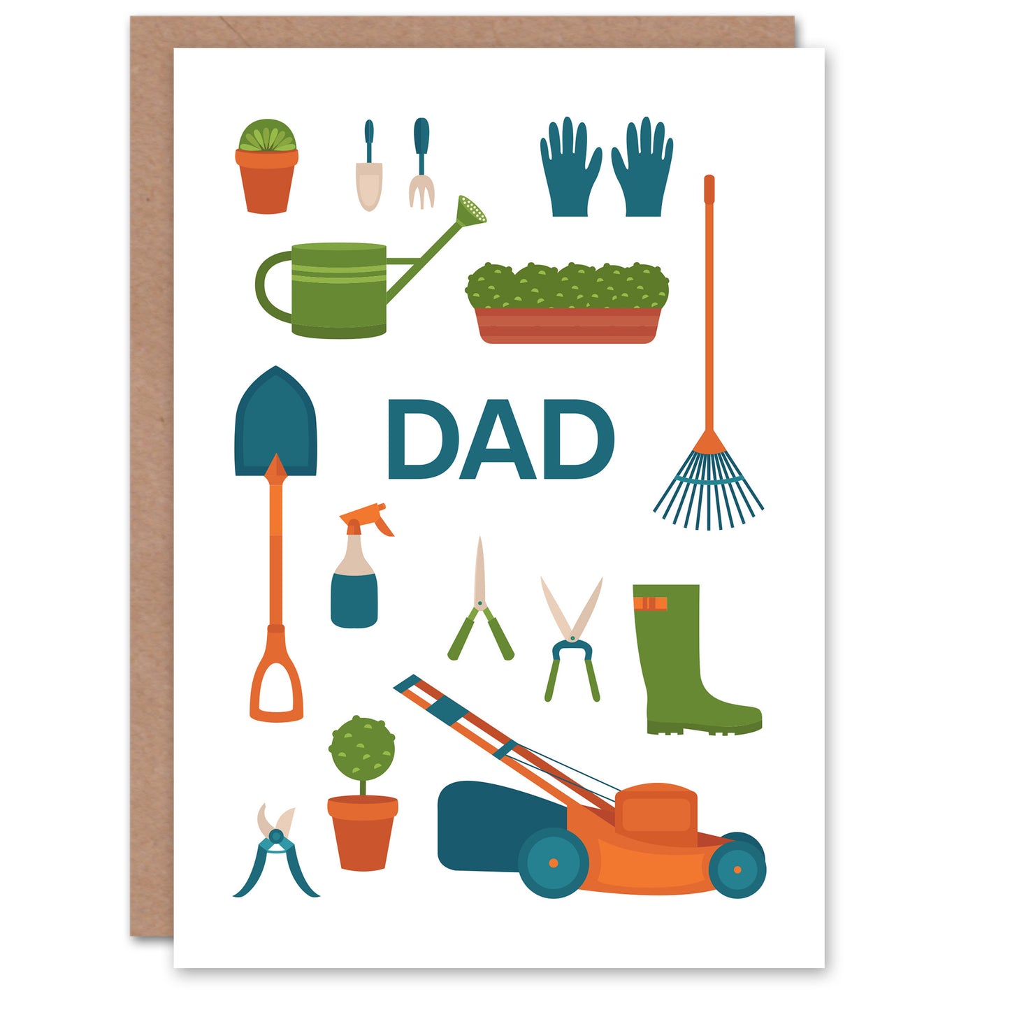 Father's Day Card for Dad Garden Tools Illustration Greeting Card Blank Inside