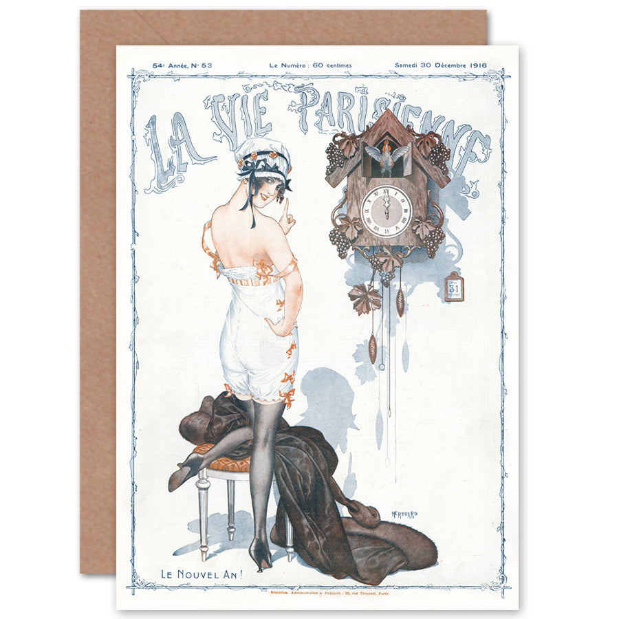 La Vie Parisienne Cuckoo Clock Magazine Cover New Year Card