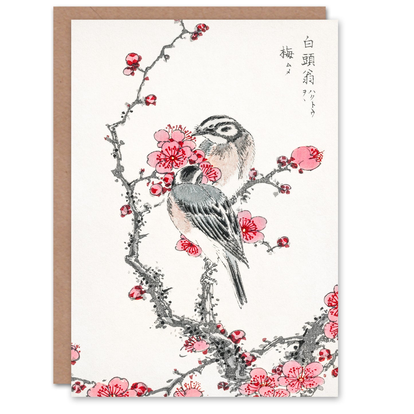 Numata Kashu Pine Bunting and Plum Tree Japanese Greetings Card