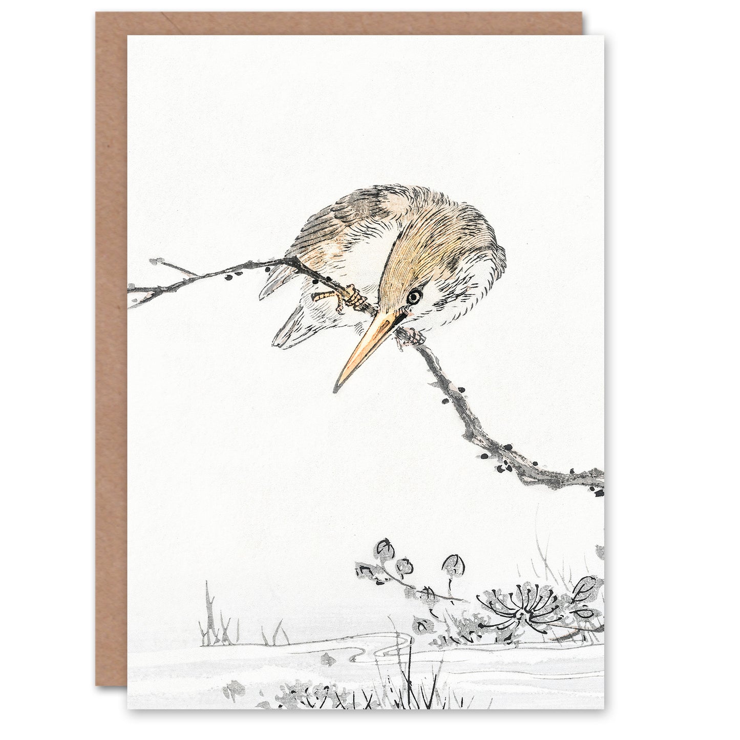 Numata Kashu Pied Kingfisher Drawing Japanese Greetings Card