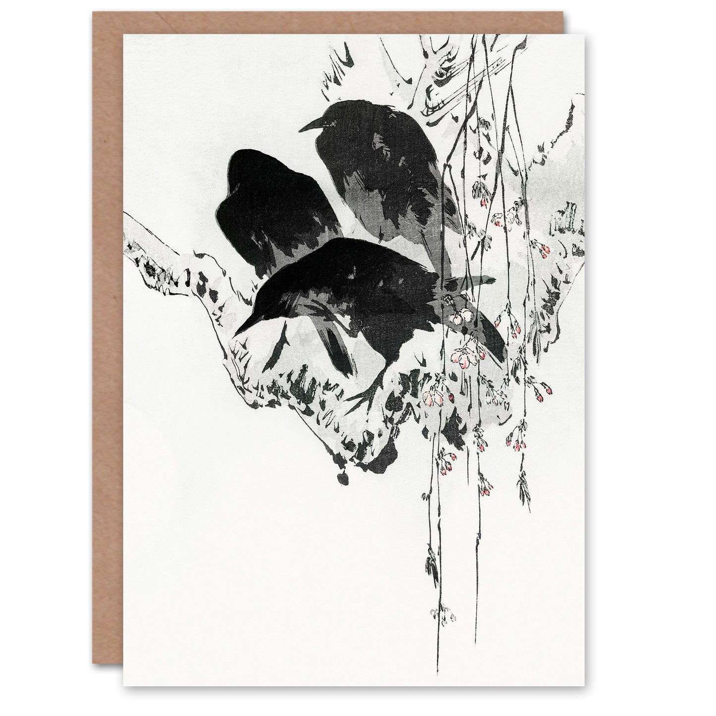 Watanabe Seitei Japanese Crows Vintage Japanese Greetings Card