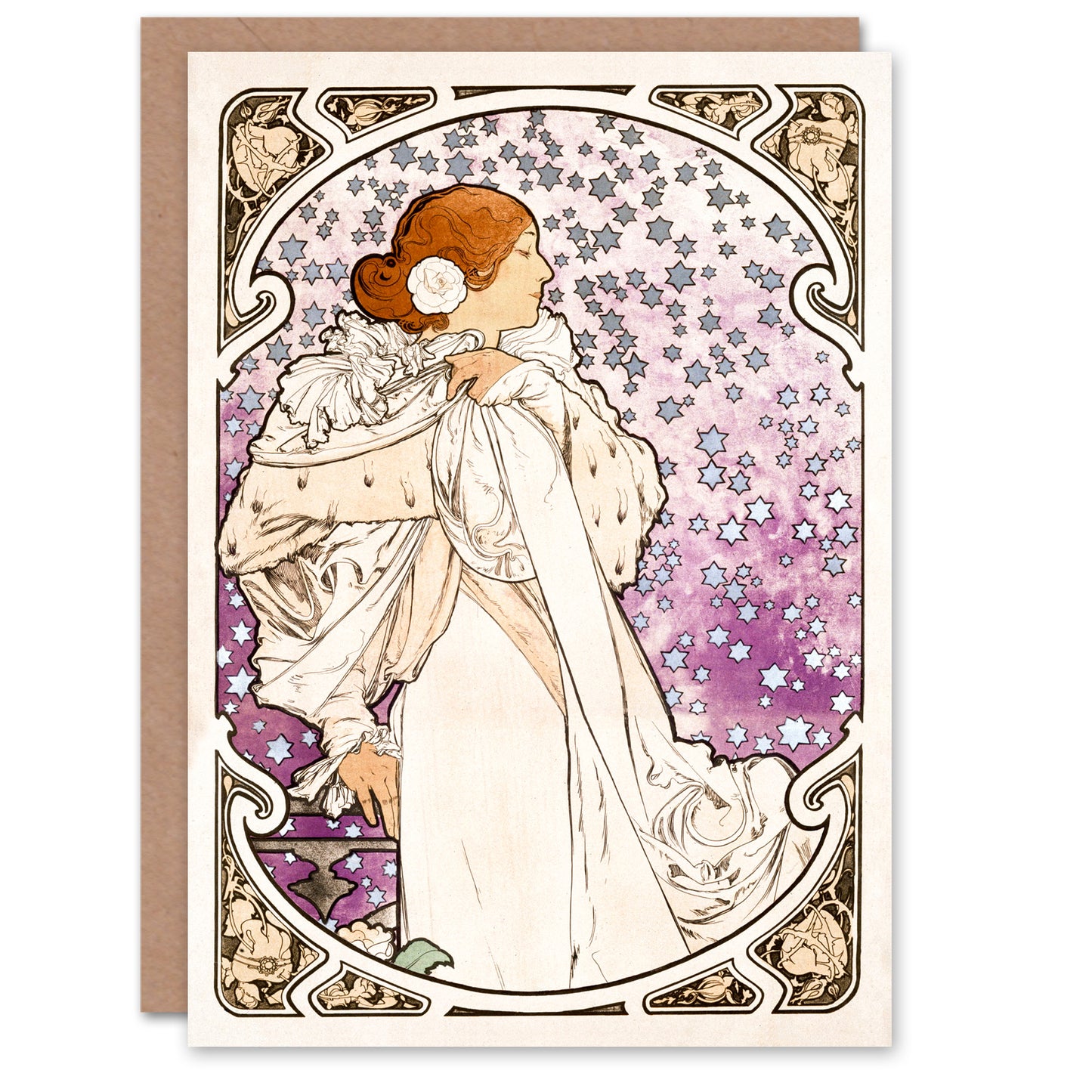 Alphonse Mucha Lady of Camellias Theatre Portrait Greetings Card