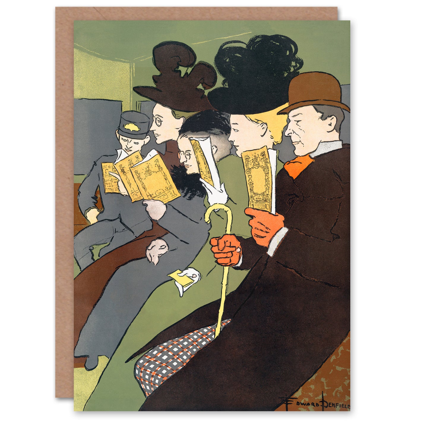 Edward Penfield People Reading Magazine on Train Greetings Card