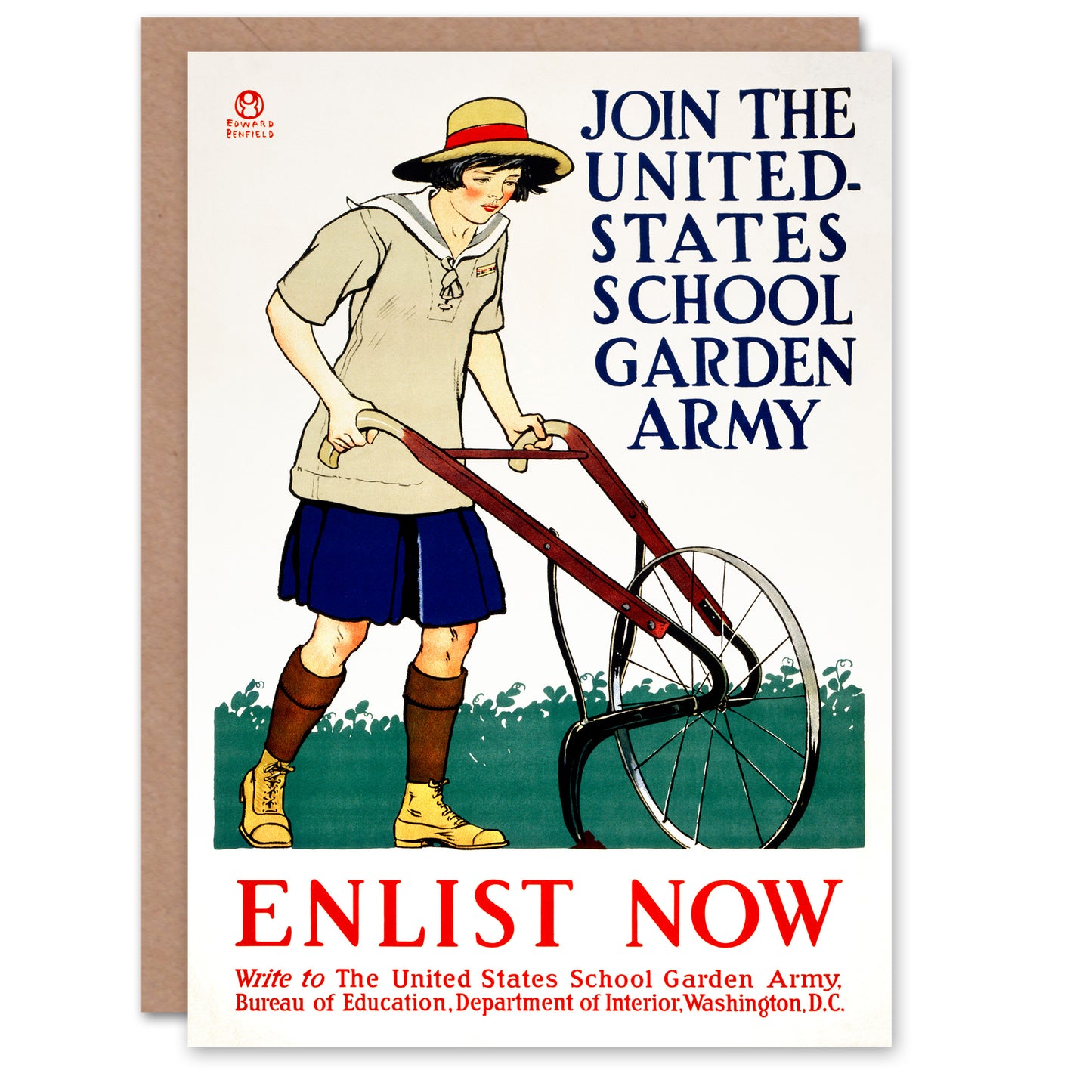 Edward Penfield United States School Garden Army Greetings Card