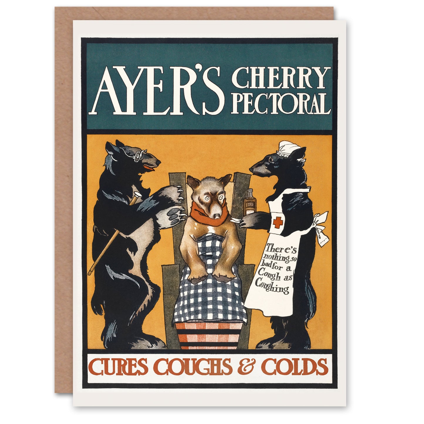 Edward Penfield Vintage Ayers Cherry Pectoral Advert Greetings Card