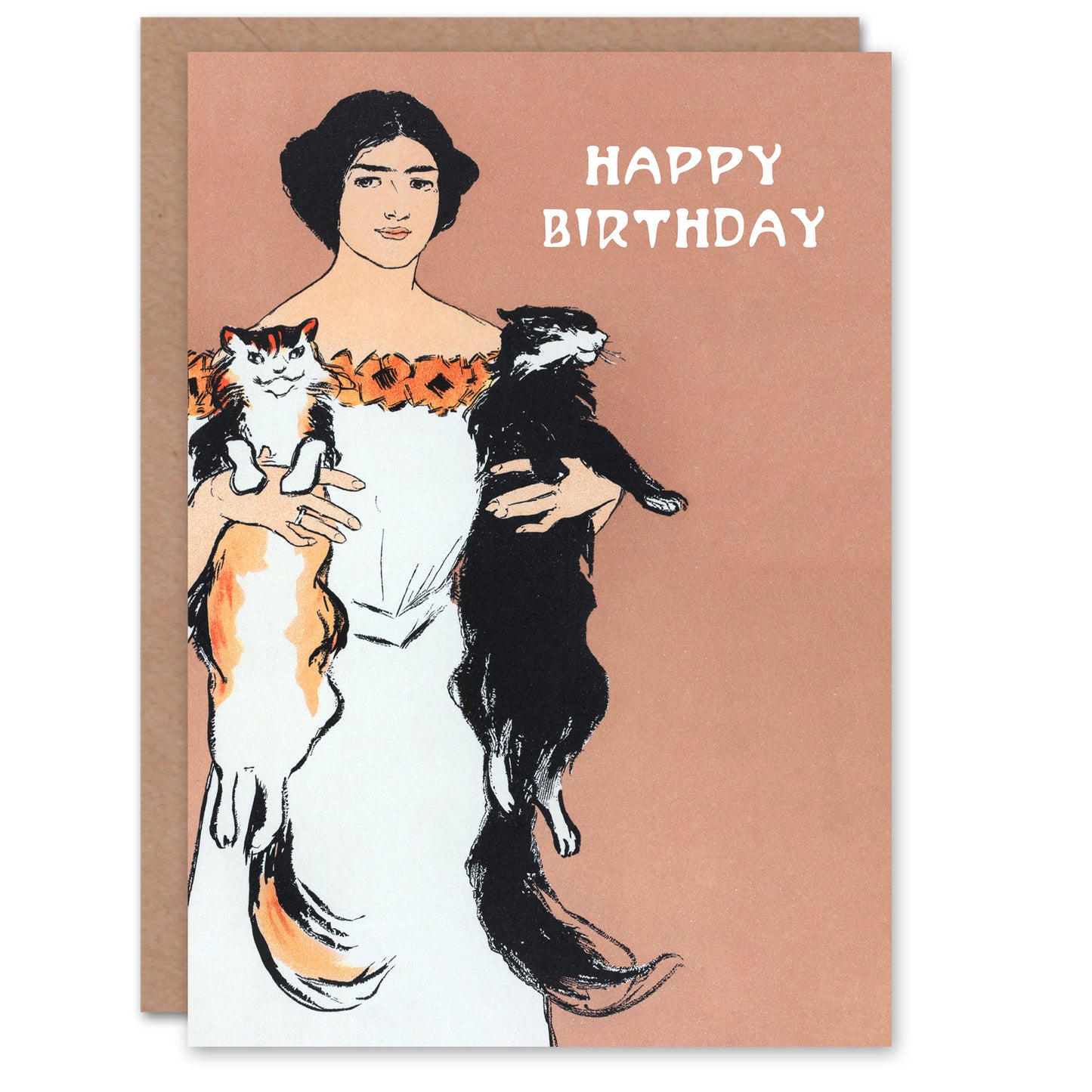 Edward Penfield Woman Holding Two Cats Drawing Happy Birthday Card