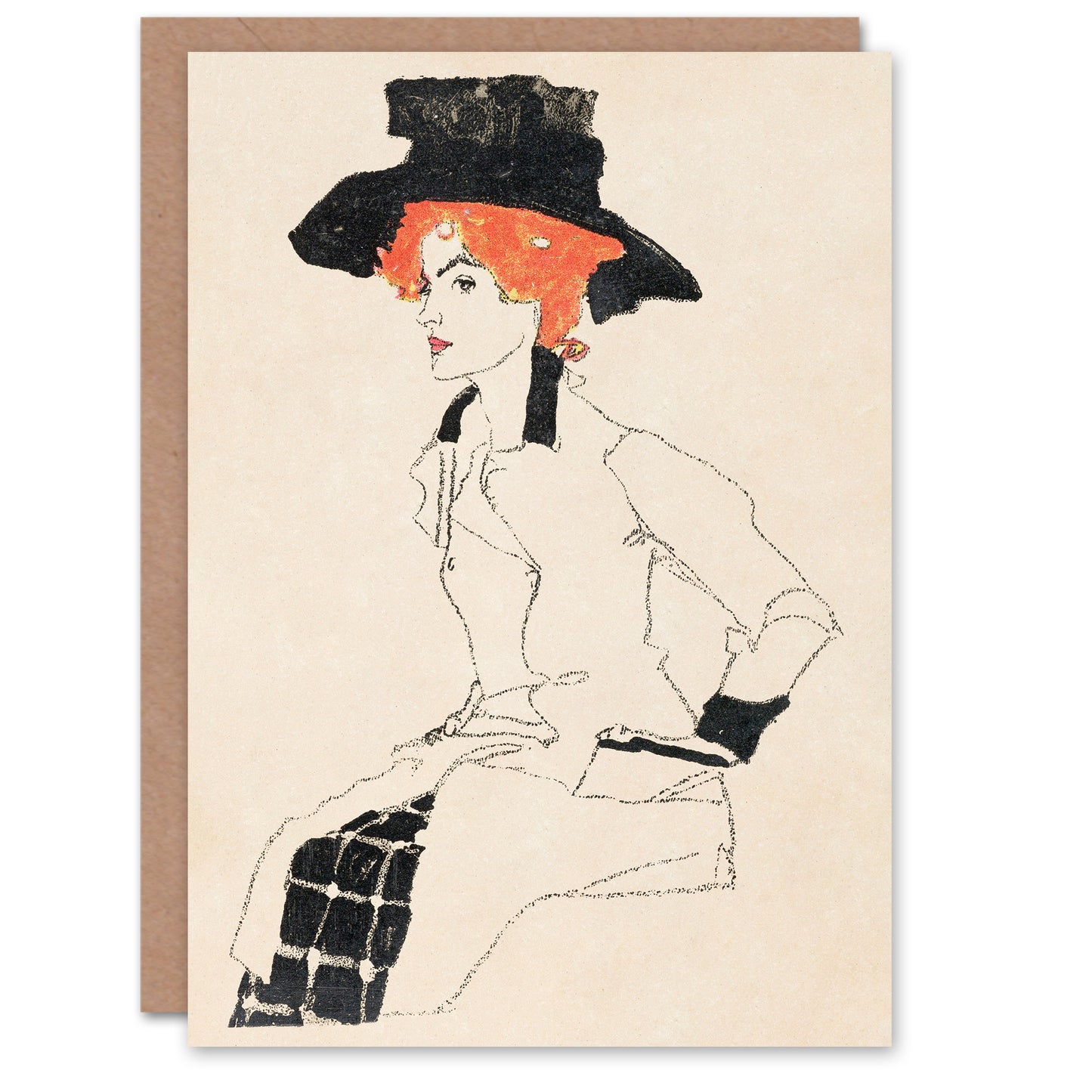 Egon Schiele Portrait of a Woman with Black Hat Greetings Card