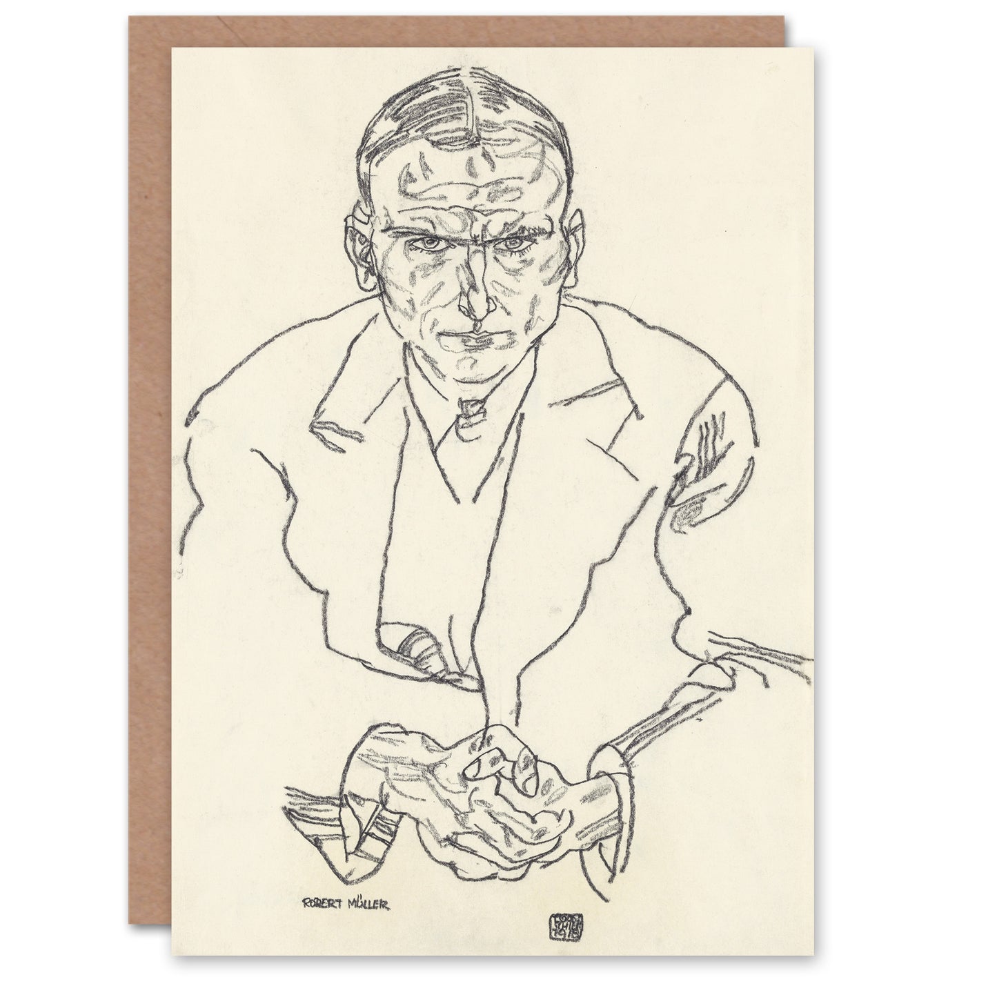 Egon Schiele Robert Muller Line Art Portrait Greetings Card
